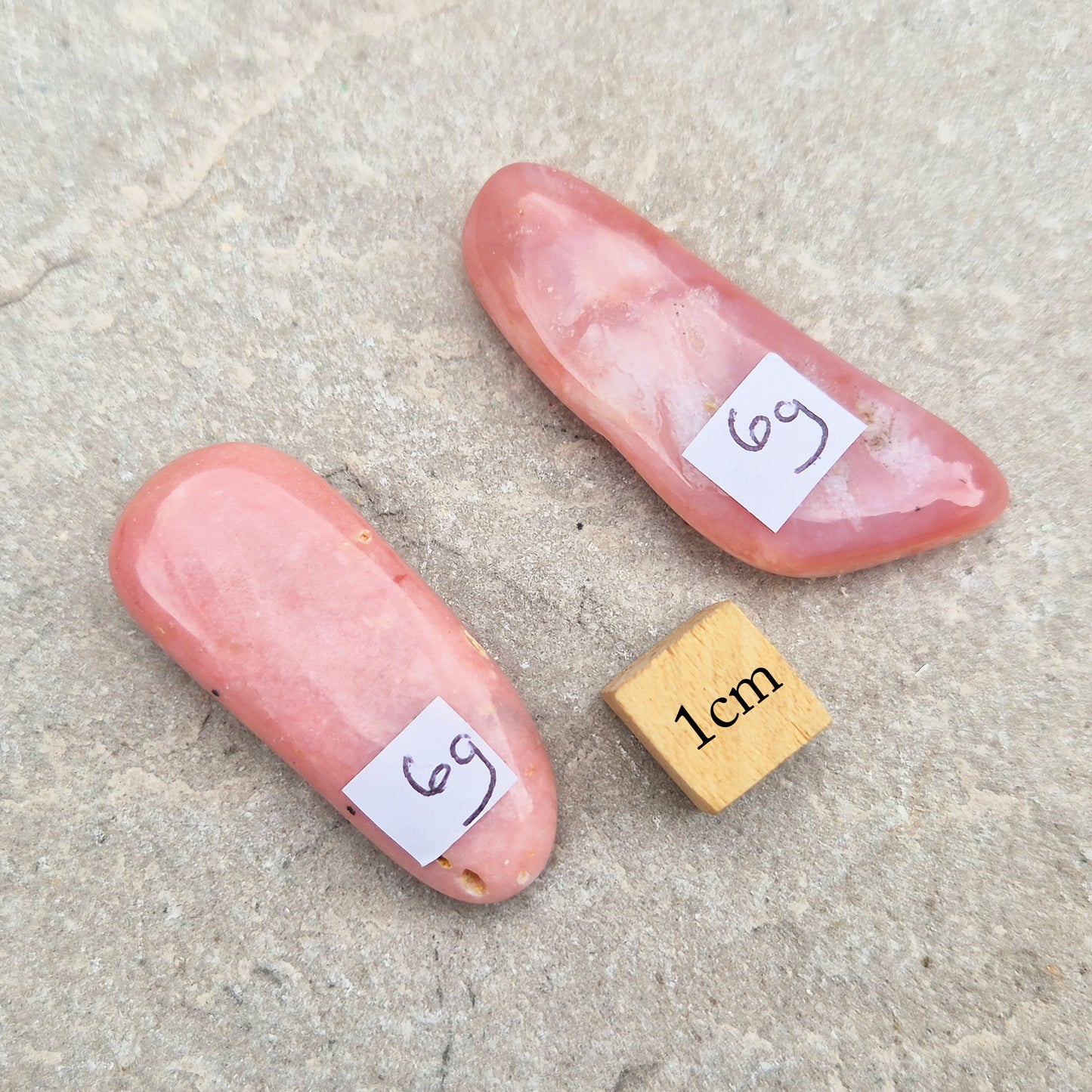 Pink Opal polished freeform in soft pink to salmon tones. Linked to the heart chakra, known as a gentle, supportive stone during difficult or emotional times.