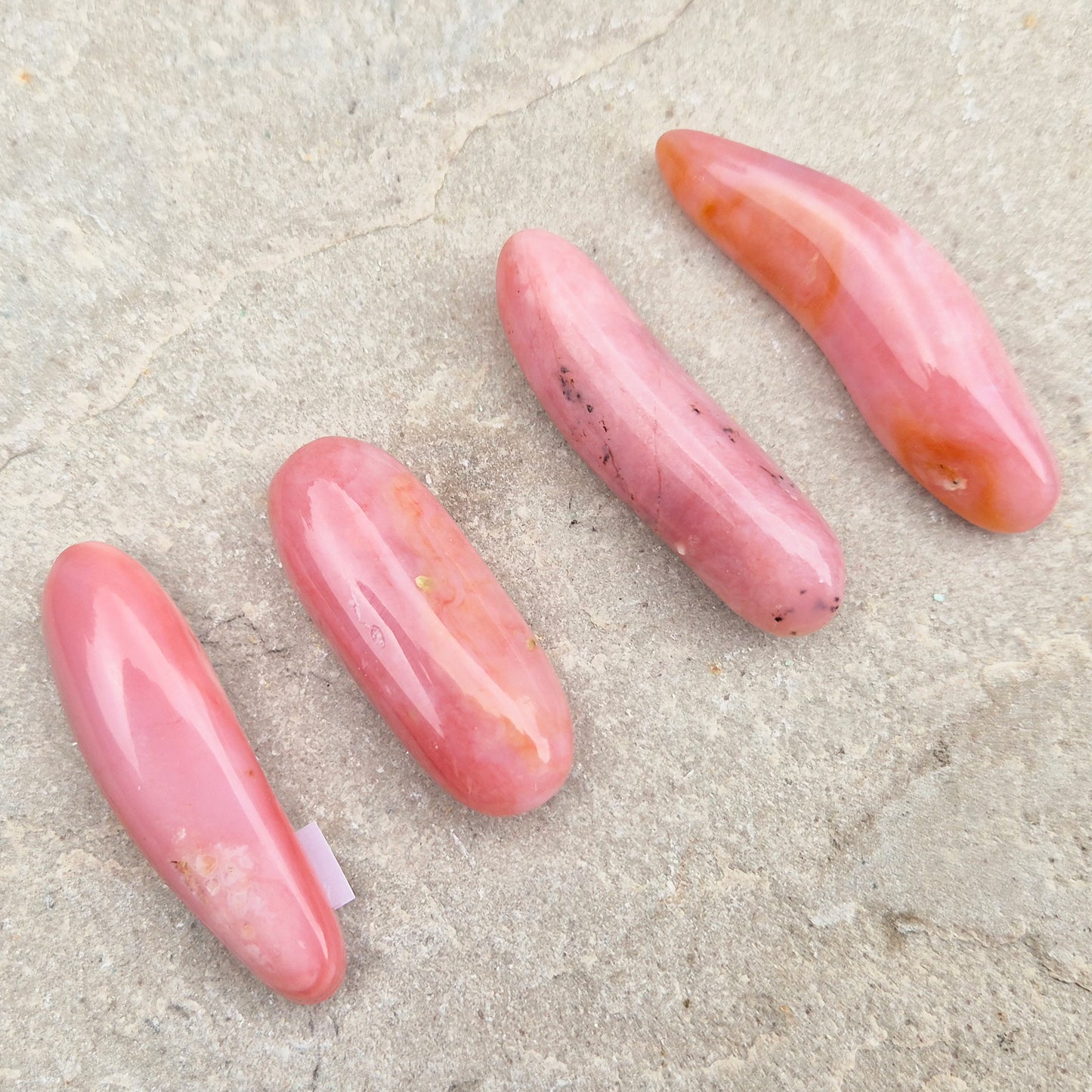Pink Opal polished freeform in soft pink to salmon tones. Linked to the heart chakra, known as a gentle, supportive stone during difficult or emotional times.
