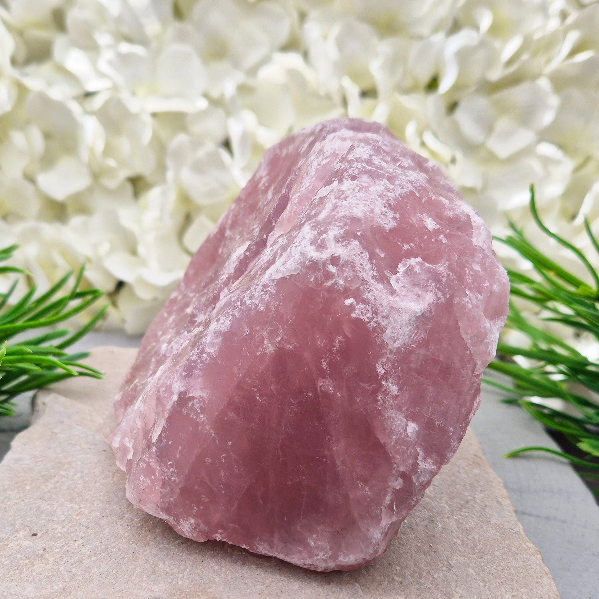 Natural Rose Quartz crystal from Namibia. Gentle stone of love that brings calm, emotional support, balance, and unconditional self-love.