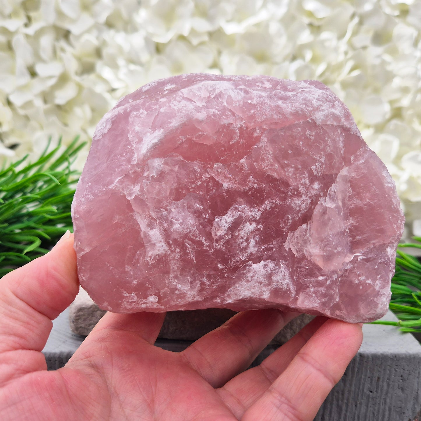 Natural Rose Quartz crystal from Namibia. Gentle stone of love that brings calm, emotional support, balance, and unconditional self-love.