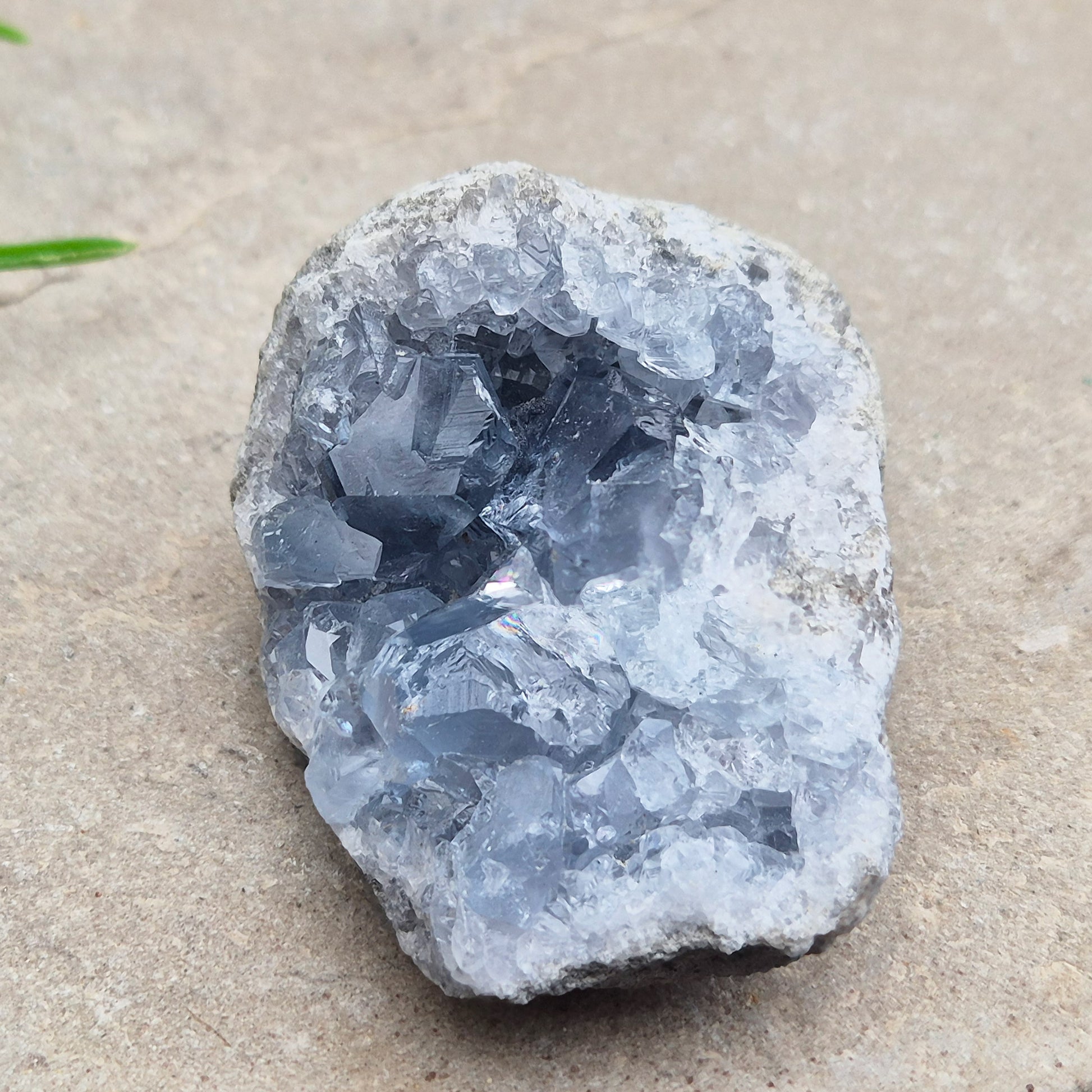 Natural Celestite Crystal Cluster featuring delicate blue crystals. Perfect for crystal collections, home décor, gifting, and spiritual spaces.