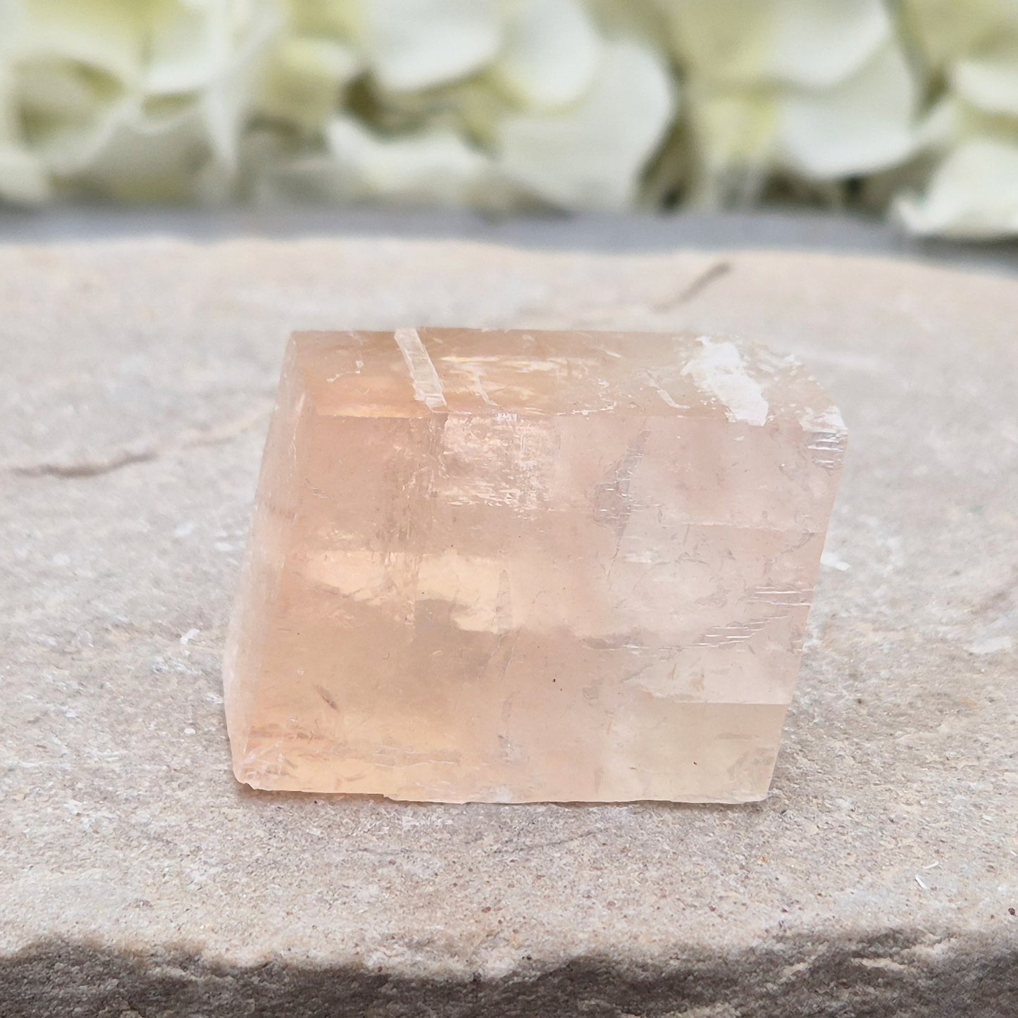 Gentle pale pink watermelon calcite, Mexico — a soothing crystal for emotional healing and heart chakra balance. Soft, nurturing energy for calm and kindness.