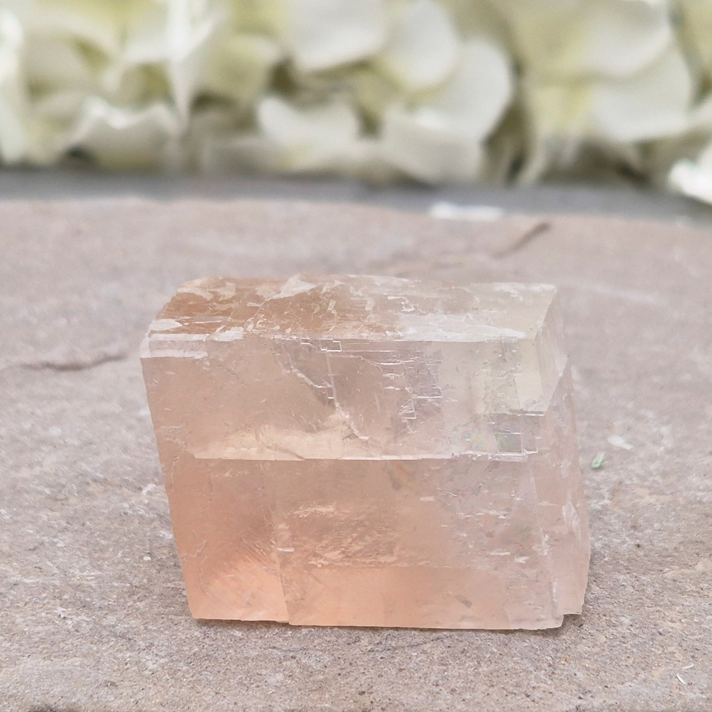 Gentle pale pink watermelon calcite, Mexico — a soothing crystal for emotional healing and heart chakra balance. Soft, nurturing energy for calm and kindness.