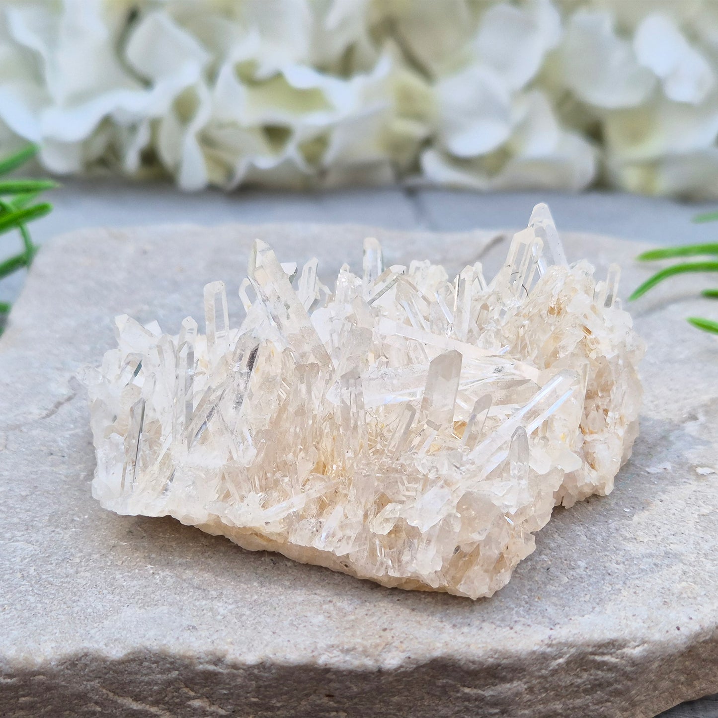 Himalayan Quartz Cluster from India. High-altitude, hand-mined crystal for grounding, focus, energy balance and amplifying other stones.