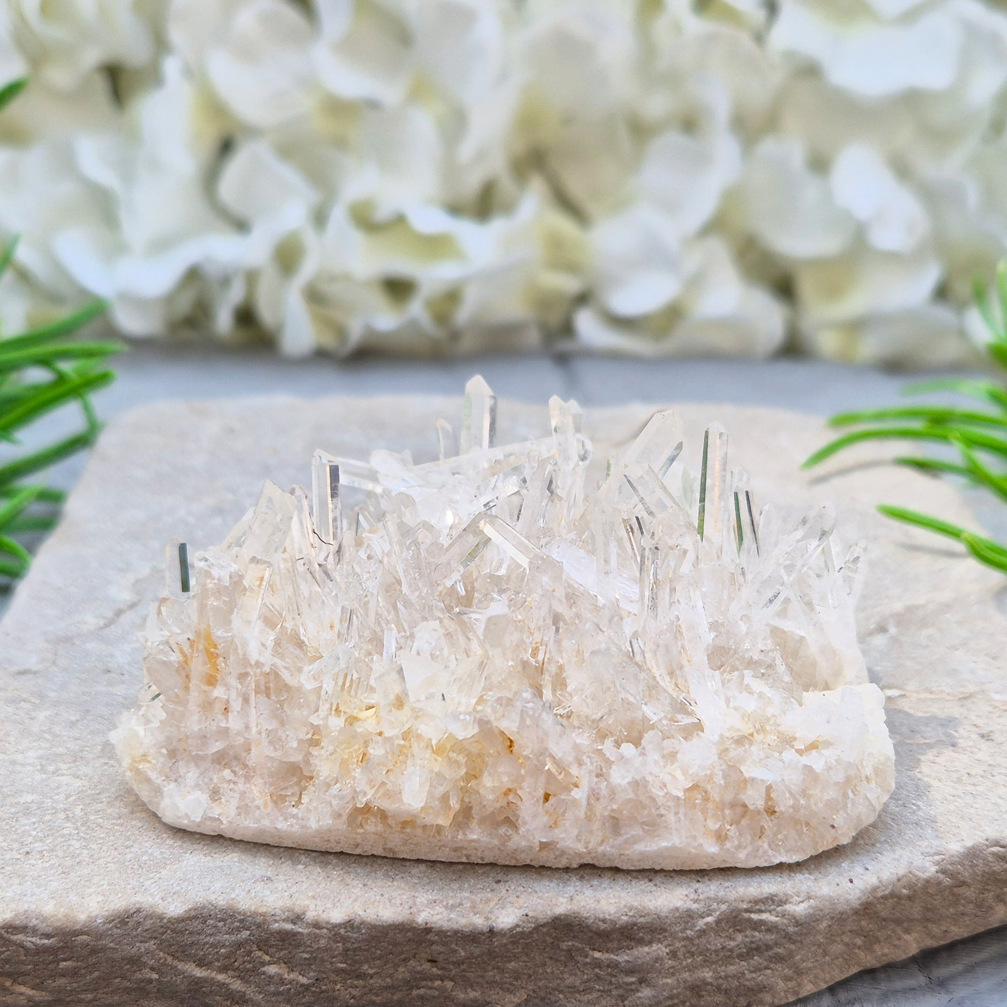 Himalayan Quartz Cluster from India. High-altitude, hand-mined crystal for grounding, focus, energy balance and amplifying other stones.