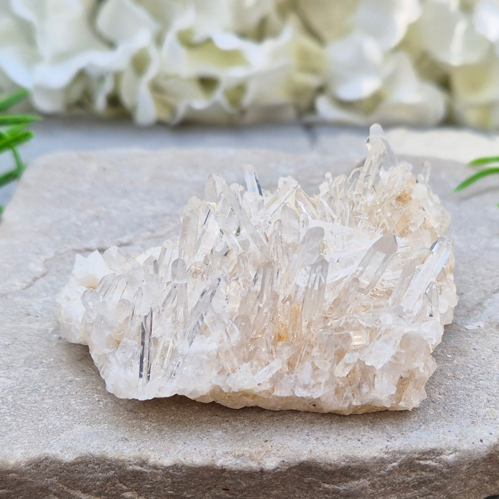 Himalayan Quartz Cluster from India. High-altitude, hand-mined crystal for grounding, focus, energy balance and amplifying other stones.