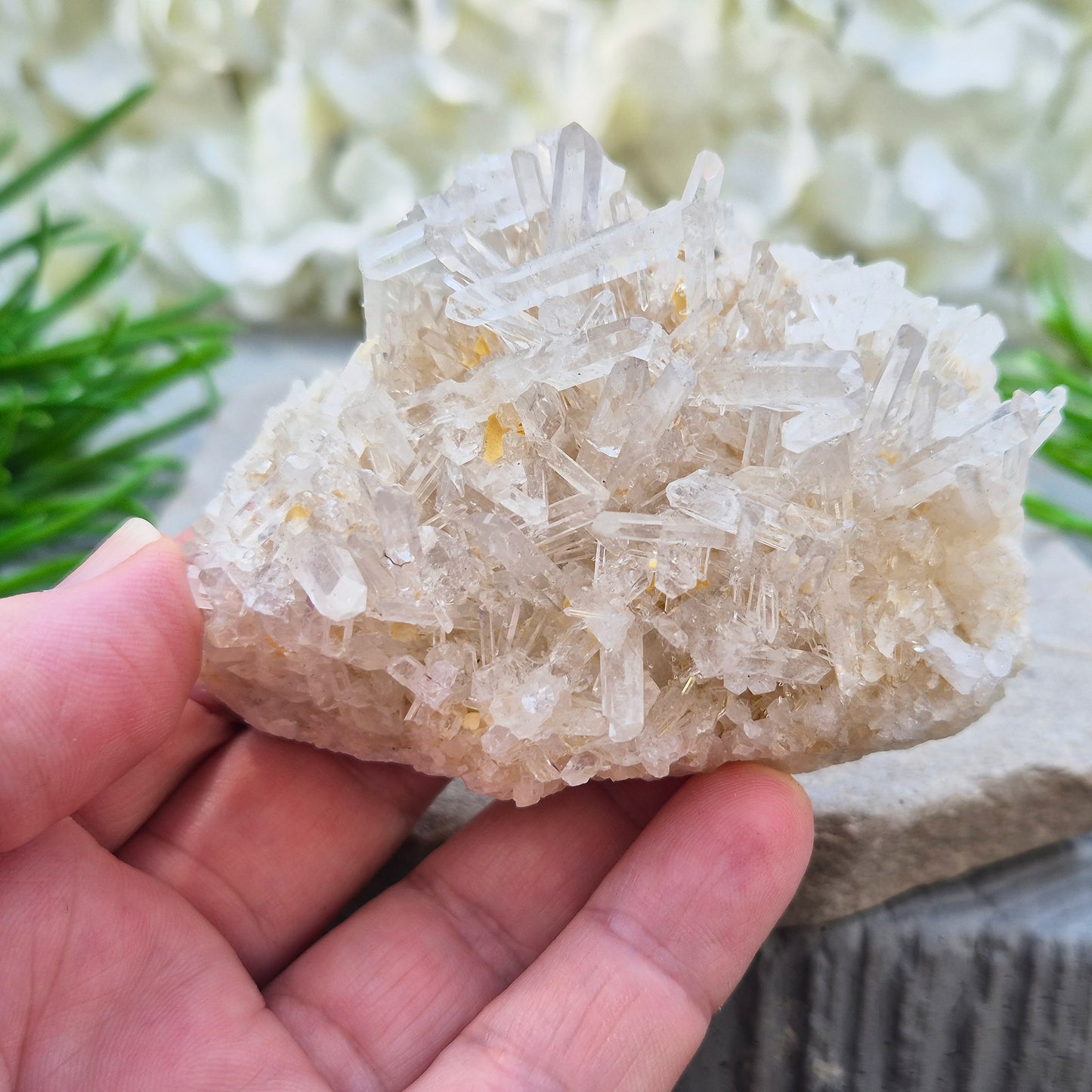 Himalayan Quartz Cluster from India. High-altitude, hand-mined crystal for grounding, focus, energy balance and amplifying other stones.