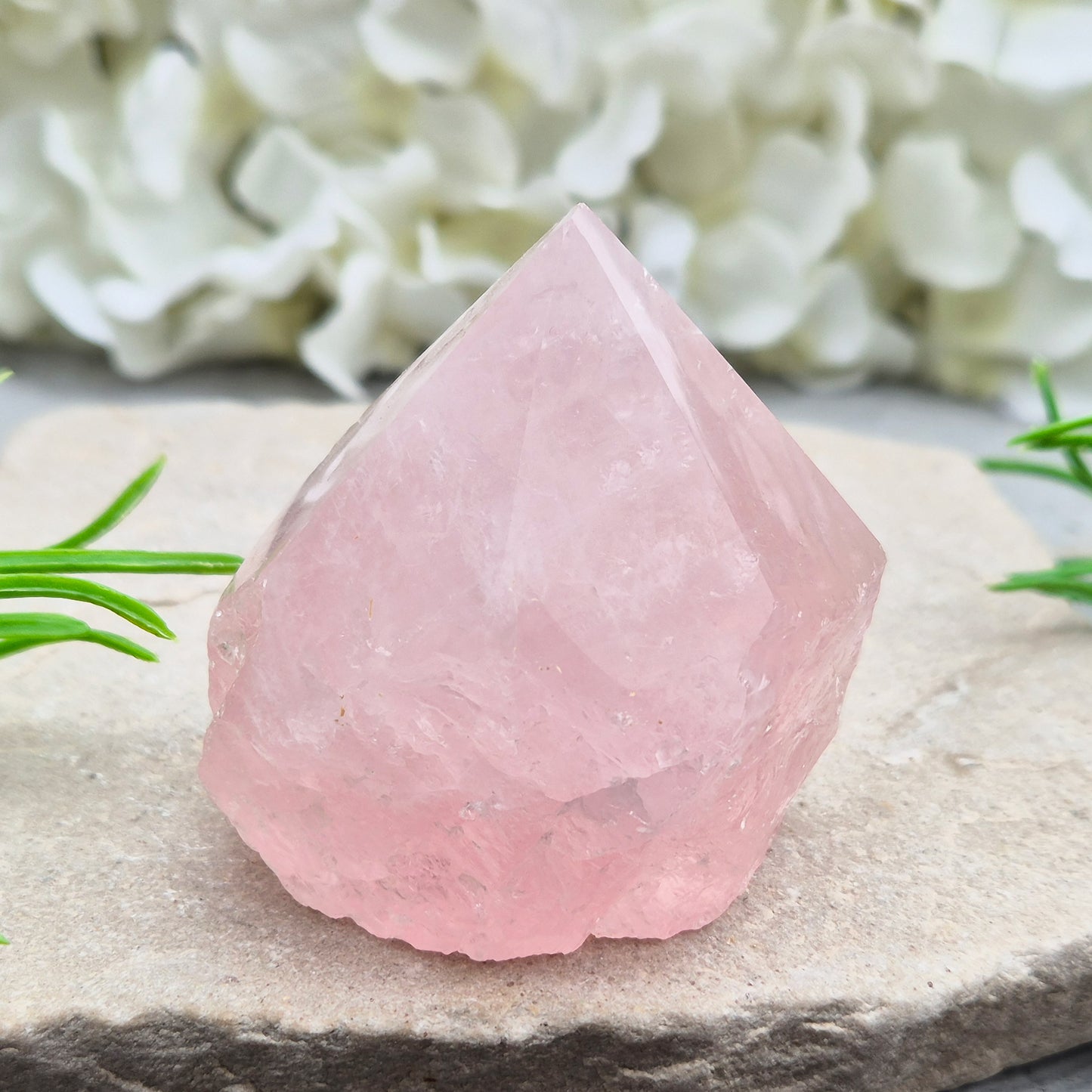 Lovely Rose Quartz standing point from Brazil. Promotes self-love, calm, and emotional healing. Perfect for display, meditation, or heart chakra work.