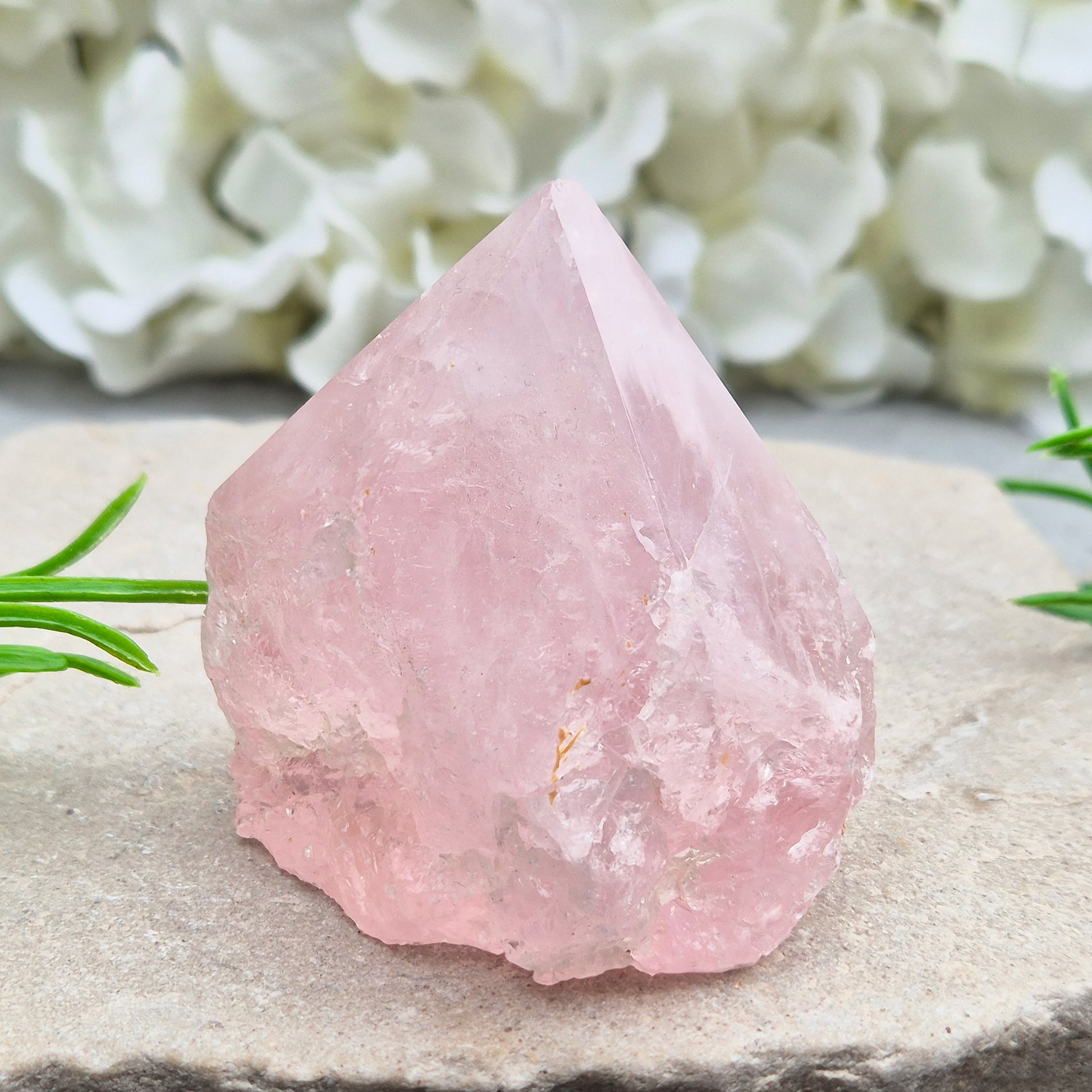Lovely Rose Quartz standing point from Brazil. Promotes self-love, calm, and emotional healing. Perfect for display, meditation, or heart chakra work.