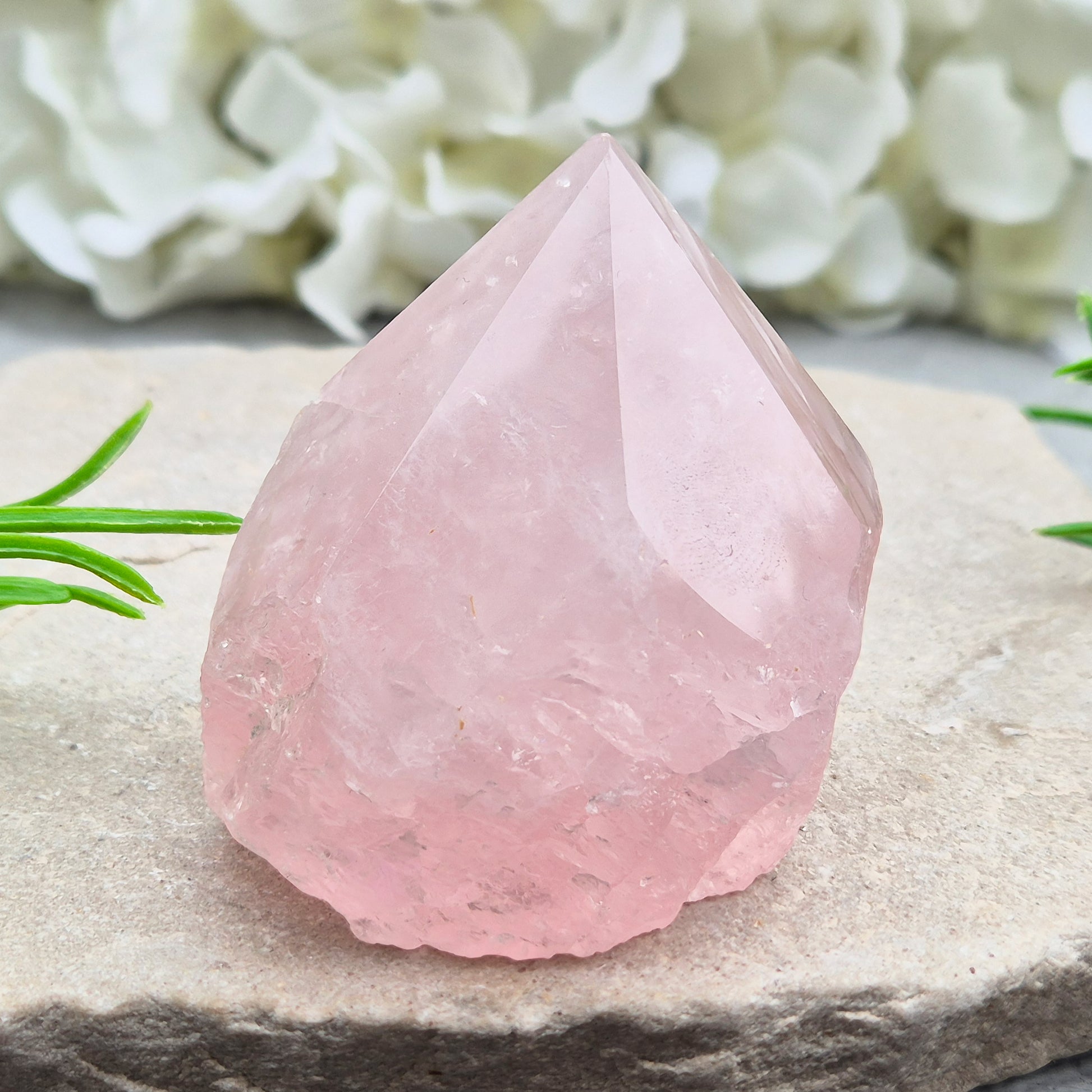 Lovely Rose Quartz standing point from Brazil. Promotes self-love, calm, and emotional healing. Perfect for display, meditation, or heart chakra work.