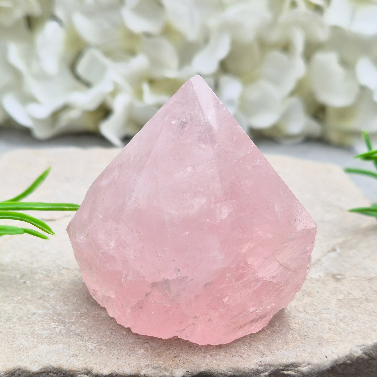 Lovely Rose Quartz standing point from Brazil. Promotes self-love, calm, and emotional healing. Perfect for display, meditation, or heart chakra work.
