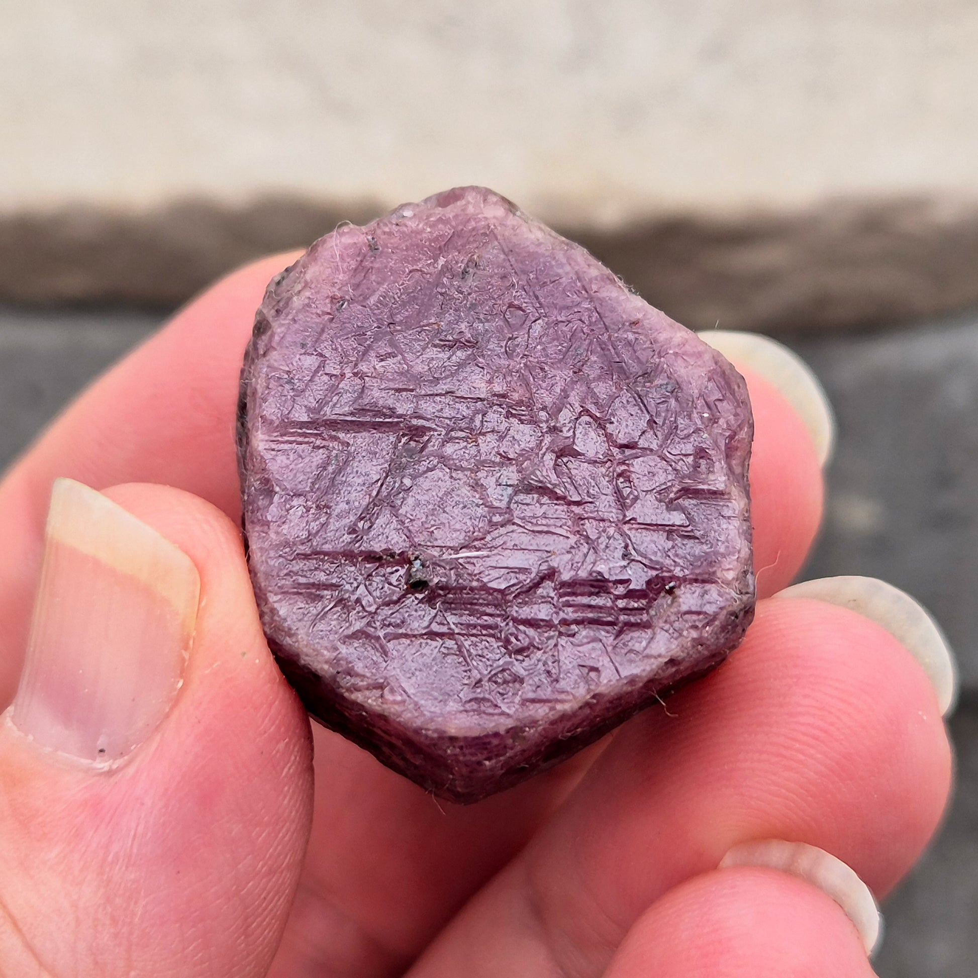 Rare Ruby Record Keeper with natural triangle markings. A deep healing stone for intuition, past life insight, courage, and soul truth.
