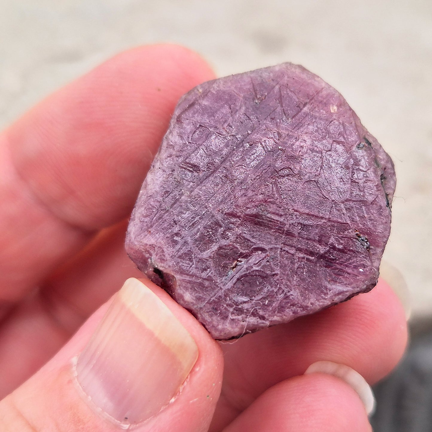 Rare Ruby Record Keeper with natural triangle markings. A deep healing stone for intuition, past life insight, courage, and soul truth.