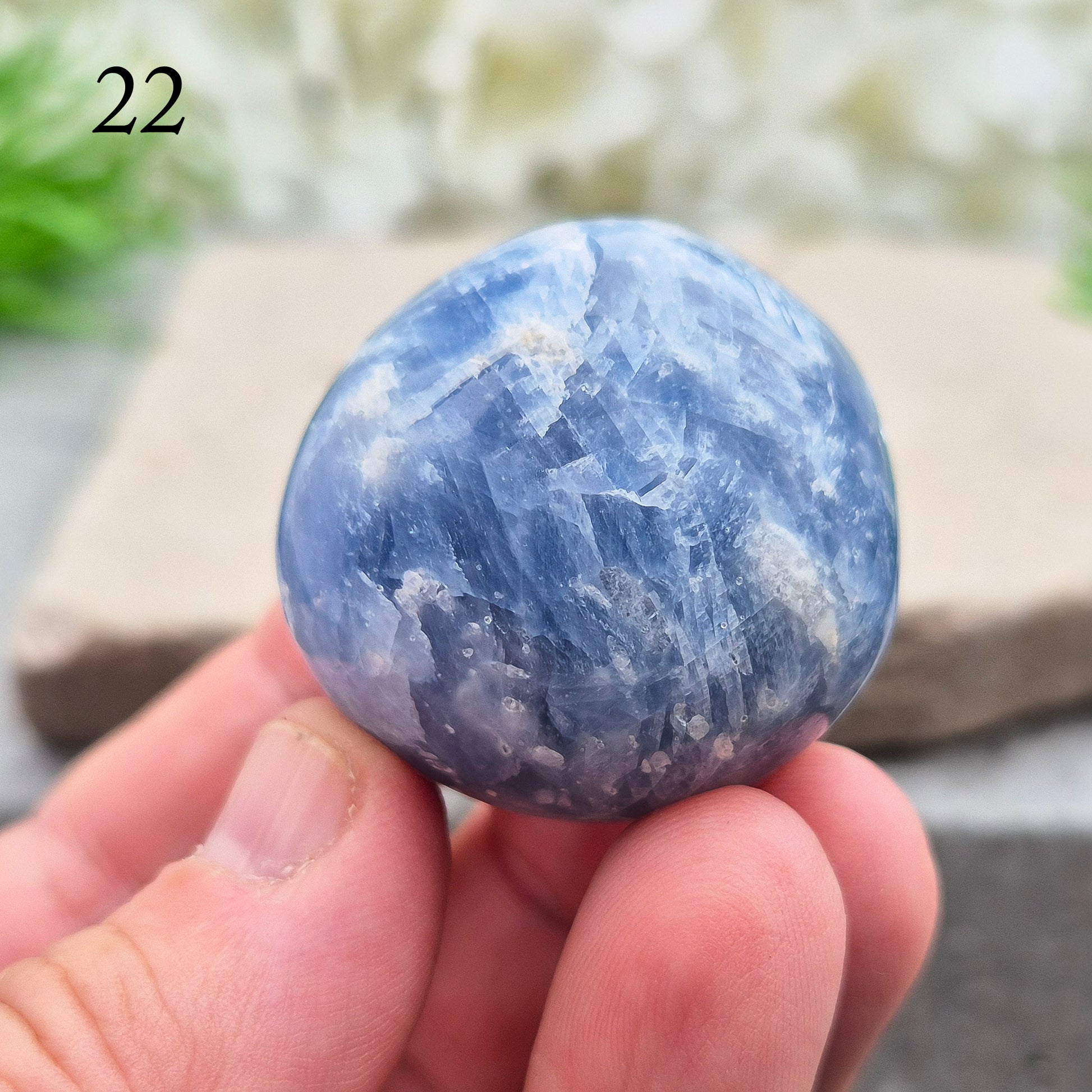 Polished Blue Calcite from Madagascar – smooth, calming blue tones perfect for holding, reflection, or a peaceful space.