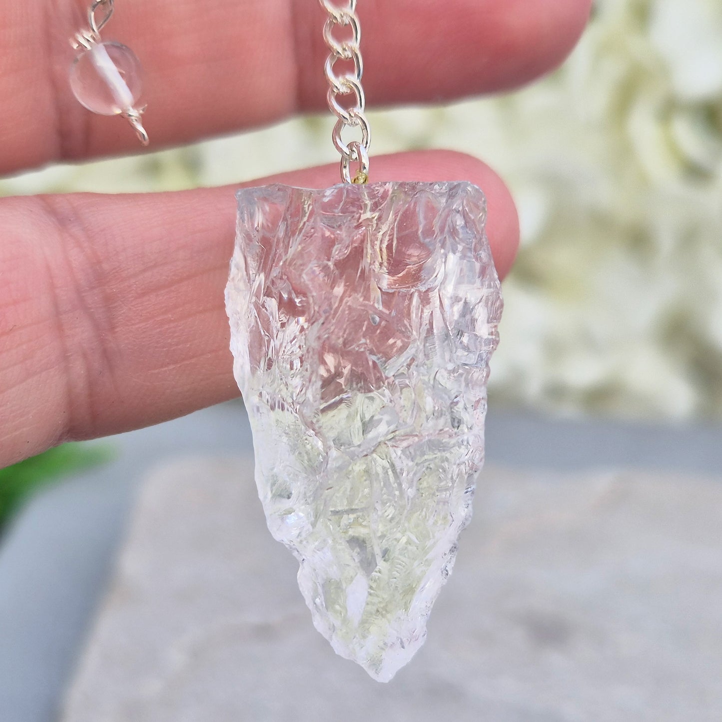 Rock Quartz crystal pendulum for dowsing, energy work, meditation, and connecting with your intuition. A beautiful tool to support focus and awareness.