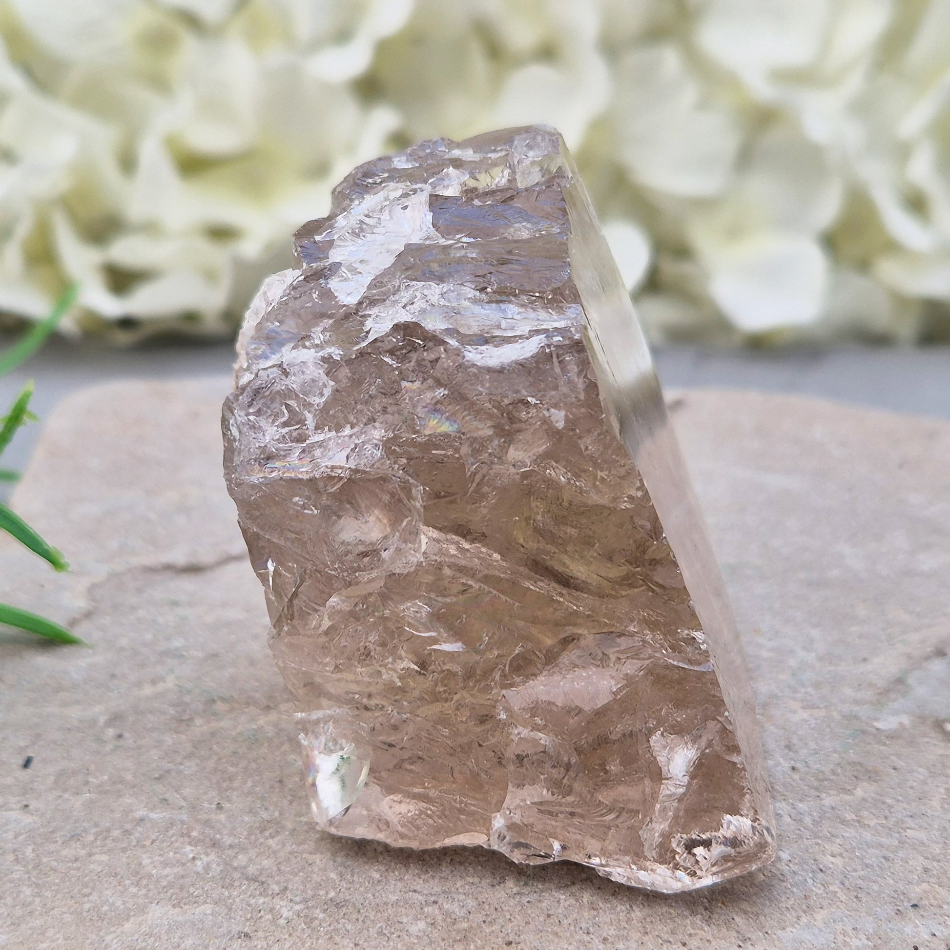 Smoky Quartz freeform from Brazil with polished face and natural sides. A grounding crystal for protection, calm focus, and emotional release.