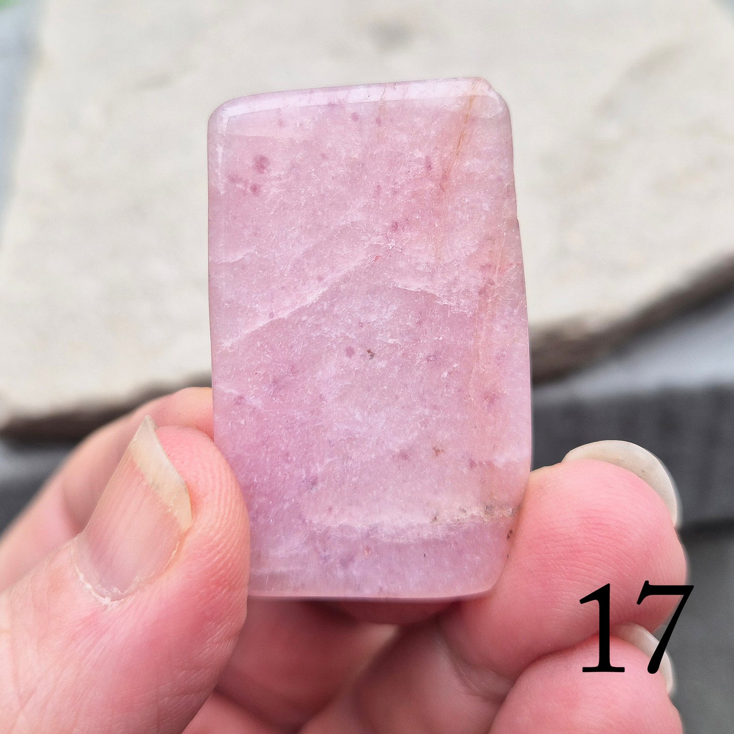 This Pink Petalite polished slice shows soft, pale pink tones. Cut into a flat slice, these pieces are ideal for jewellery making, crystal grids, or carrying in a pocket or bag.
