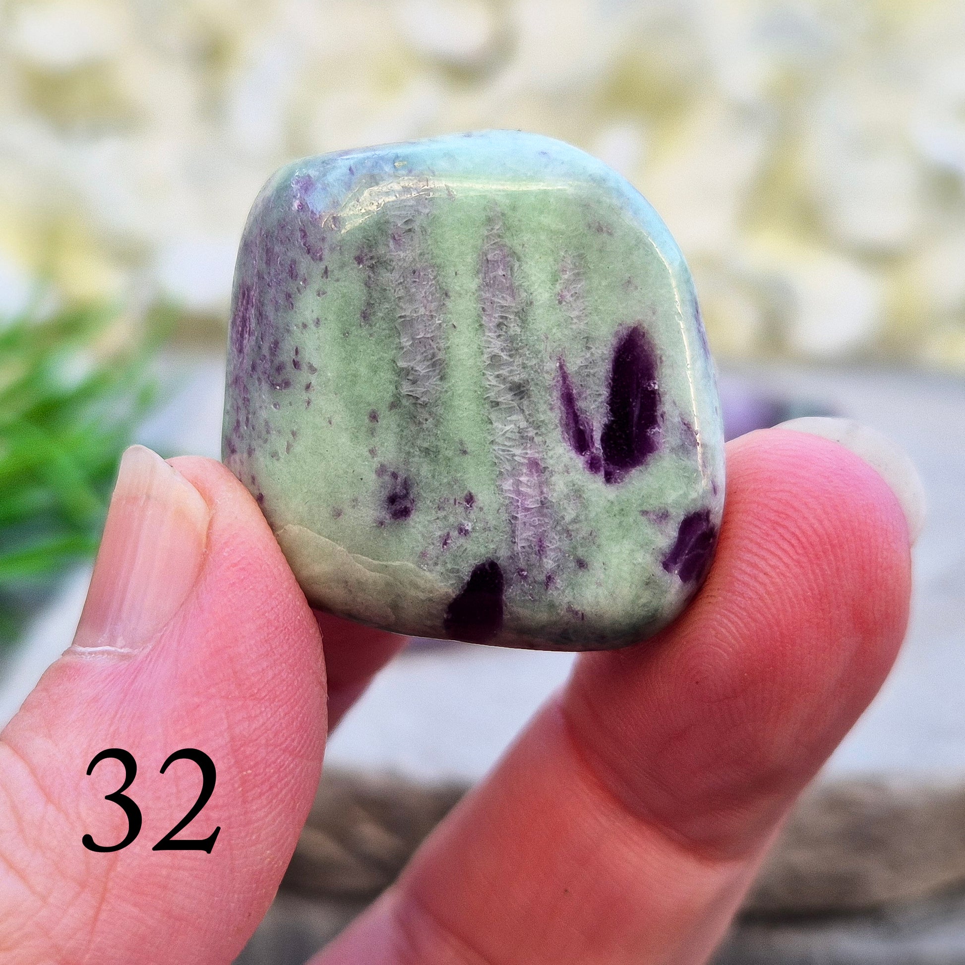 This polished Kammererite crystal slice comes from Turkey and reveals rich violet-purple tones, often accented with natural green inclusions of Chromite, Chlorite, or Serpentine. Sometimes referred to as Purple Seraphinite, these flat slices are smooth, lightweight, and easy to hold or carry in a pocket.