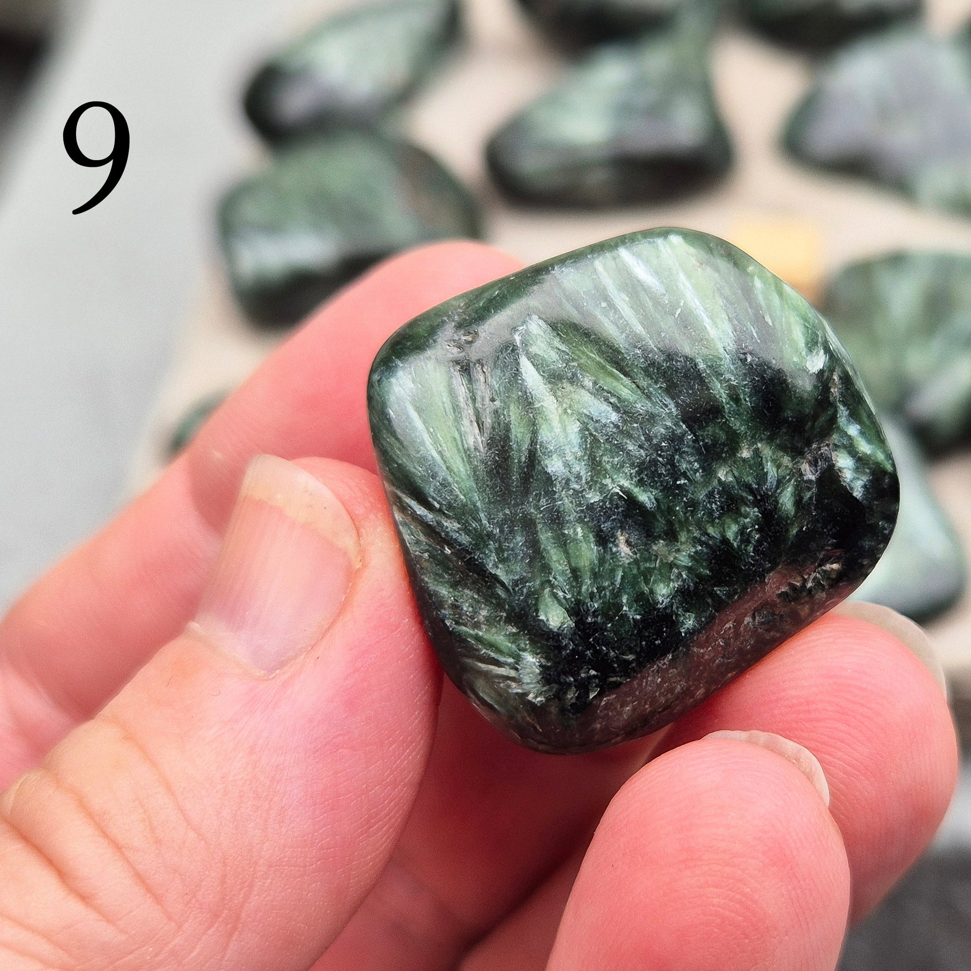 Seraphinite crystal for grounding, heart healing, and gentle spiritual growth. Handpicked pieces with rich green coloring for everyday energy work.