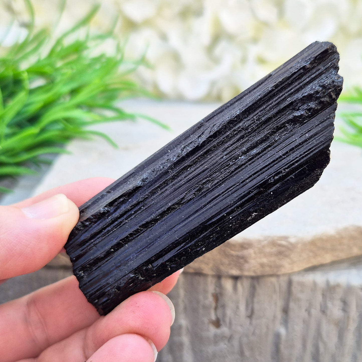 Natural Black Tourmaline crystal. Strong protective crystal that helps you feel safe, calm, clear-minded, and emotionally strong.