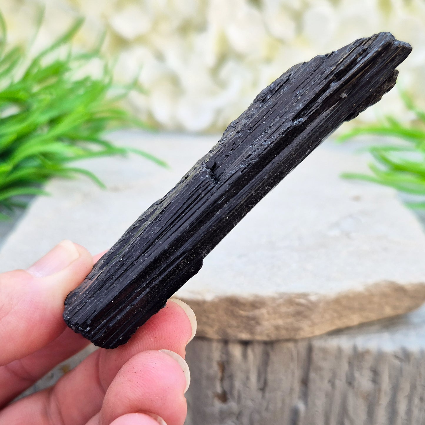 Natural Black Tourmaline crystal. Strong protective crystal that helps you feel safe, calm, clear-minded, and emotionally strong.