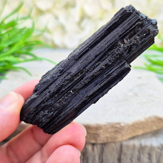 Natural Black Tourmaline crystal. Strong protective crystal that helps you feel safe, calm, clear-minded, and emotionally strong.