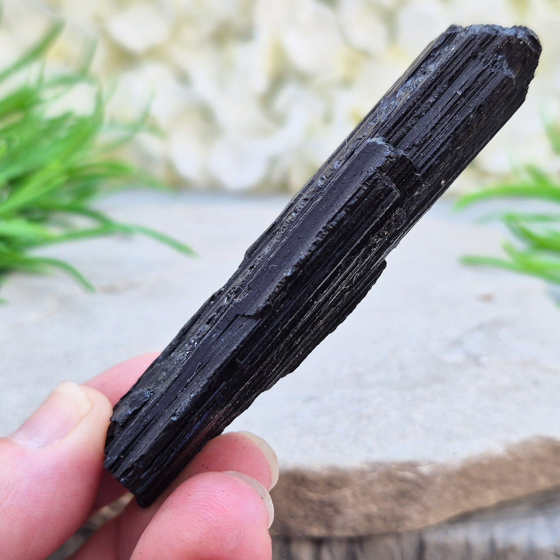 Natural Black Tourmaline crystal. Strong protective crystal that helps you feel safe, calm, clear-minded, and emotionally strong.