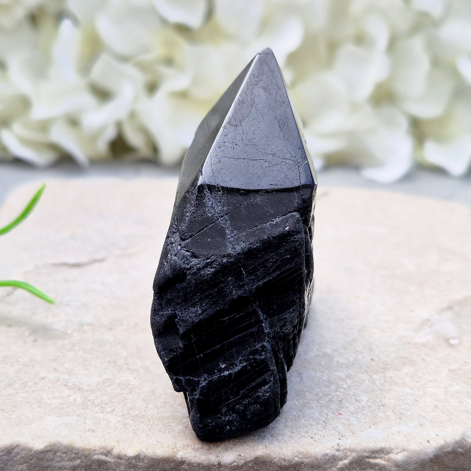 Hand-picked A grade Black Tourmaline standing point from a UK independent shop. Known for grounding energy — a striking, one-of-a-kind piece.
