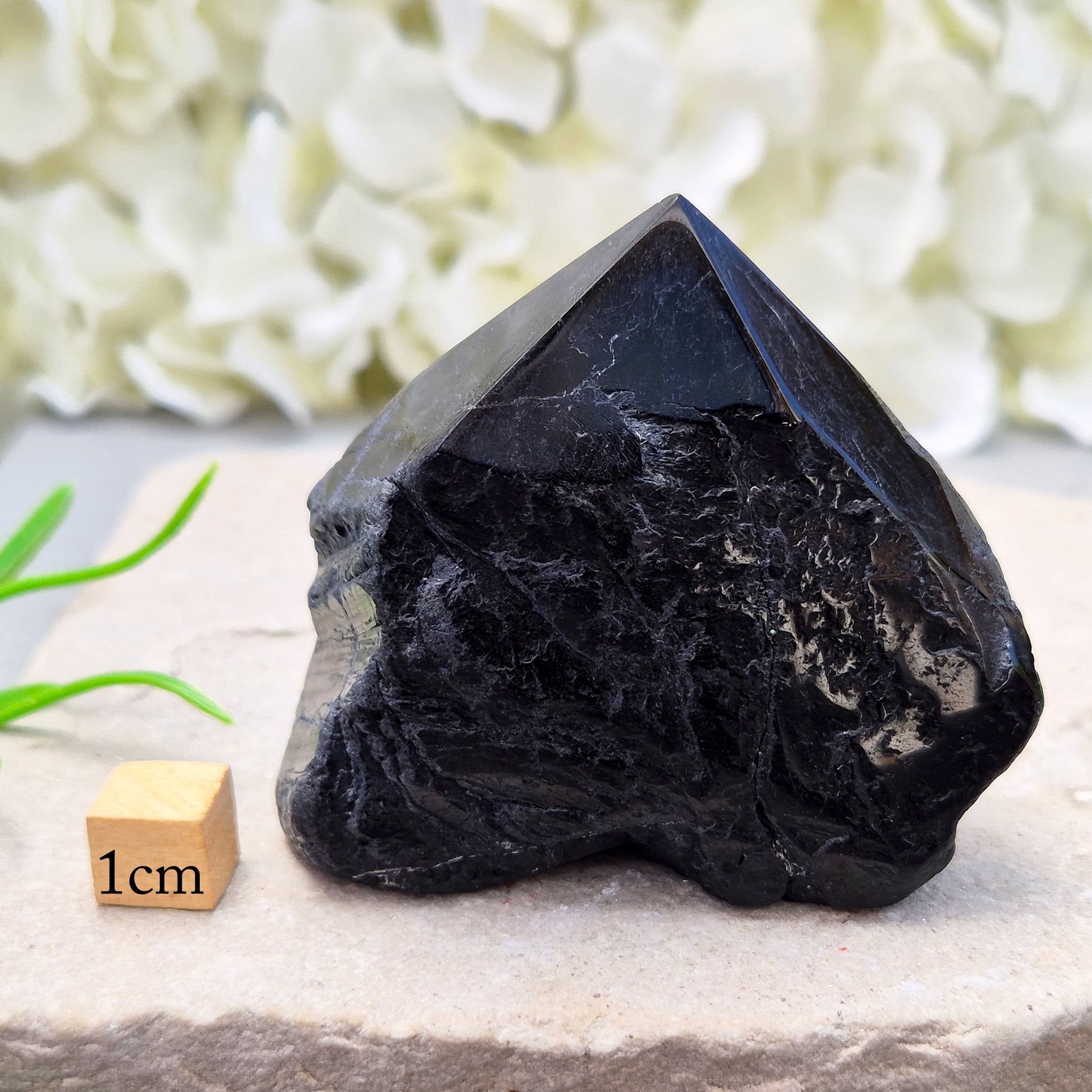 Hand-picked A grade Black Tourmaline standing point from a UK independent shop. Known for grounding energy — a striking, one-of-a-kind piece.