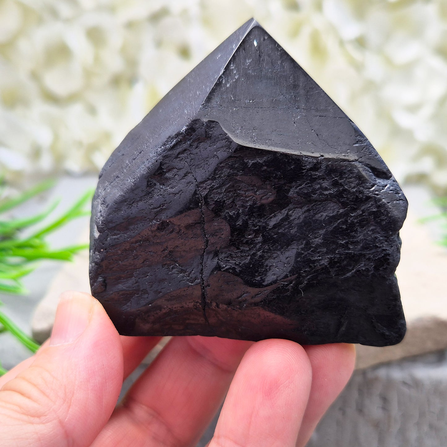 Hand-picked A grade Black Tourmaline standing point from a UK independent shop. Known for grounding energy — a striking, one-of-a-kind piece.