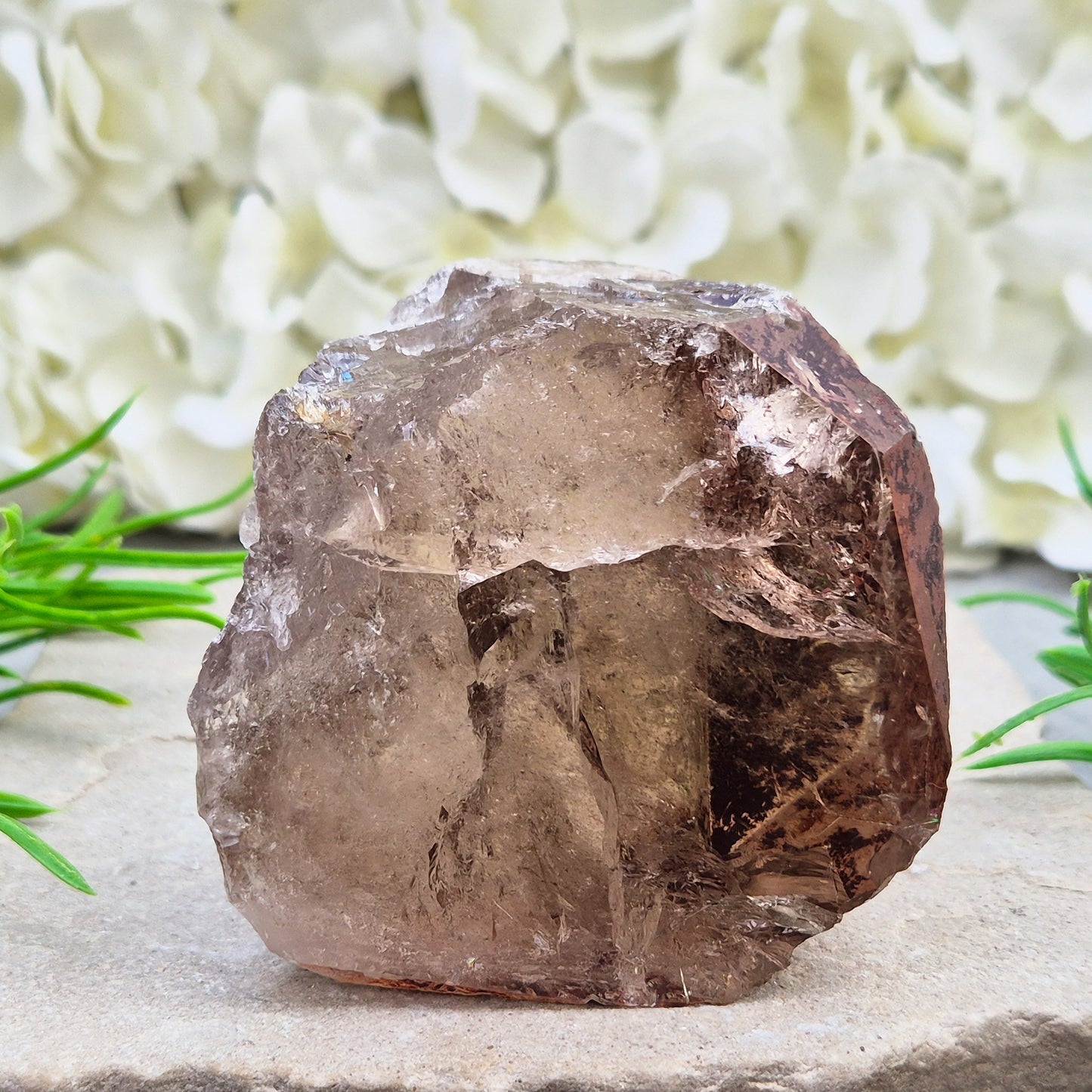Smoky Quartz freeform from Brazil with polished face and natural sides. A grounding crystal for protection, calm focus, and emotional release.