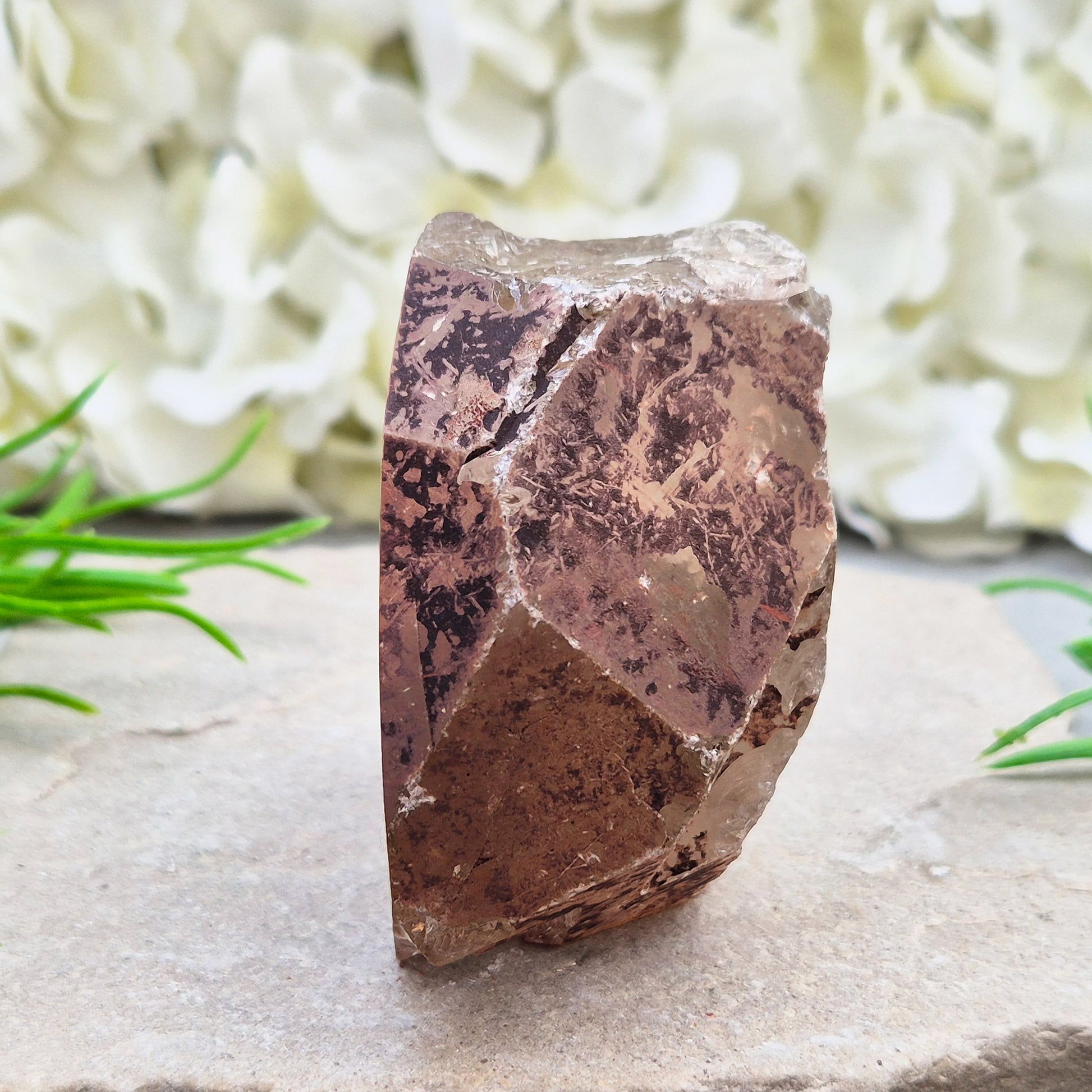 Smoky Quartz freeform from Brazil with polished face and natural sides. A grounding crystal for protection, calm focus, and emotional release.