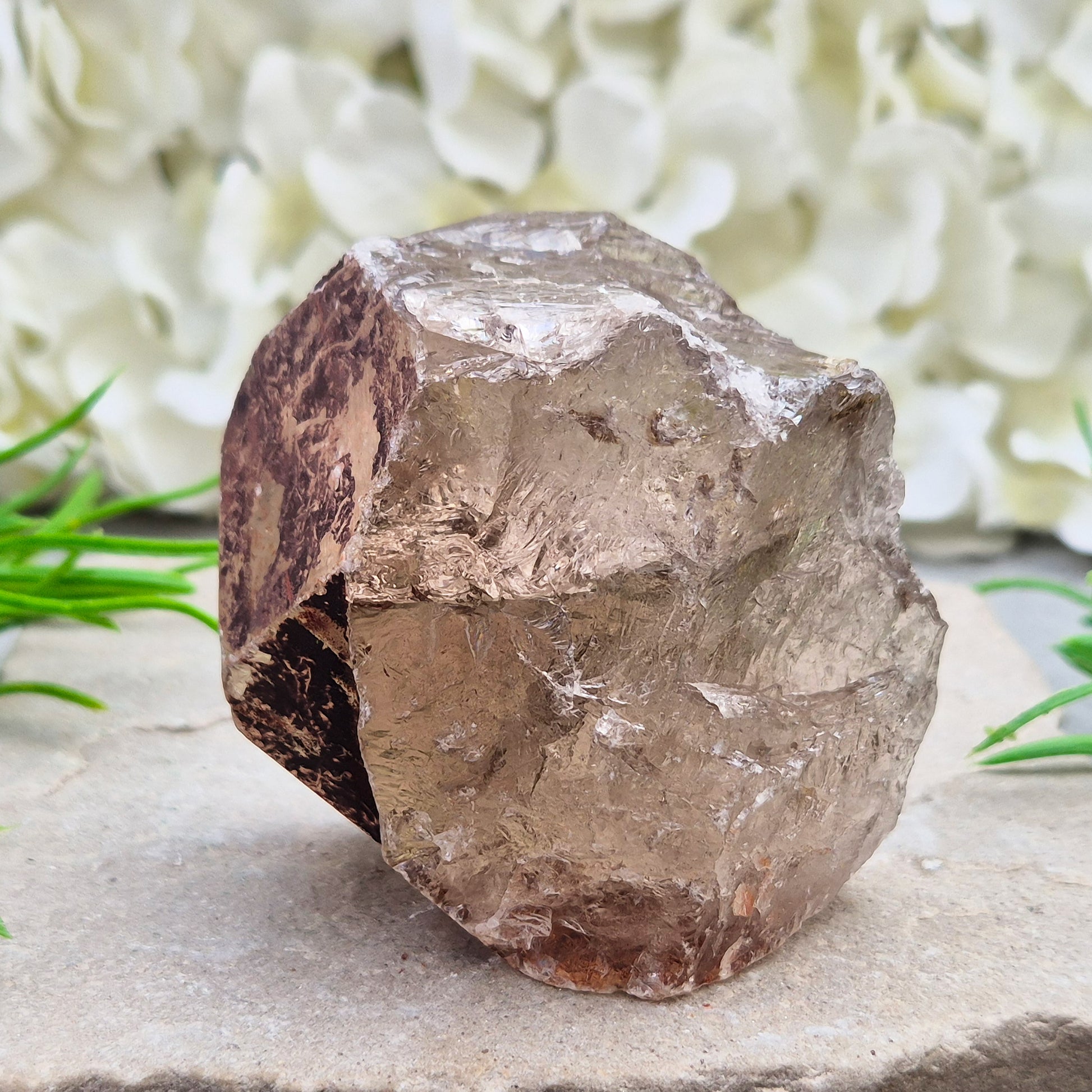 Smoky Quartz freeform from Brazil with polished face and natural sides. A grounding crystal for protection, calm focus, and emotional release.