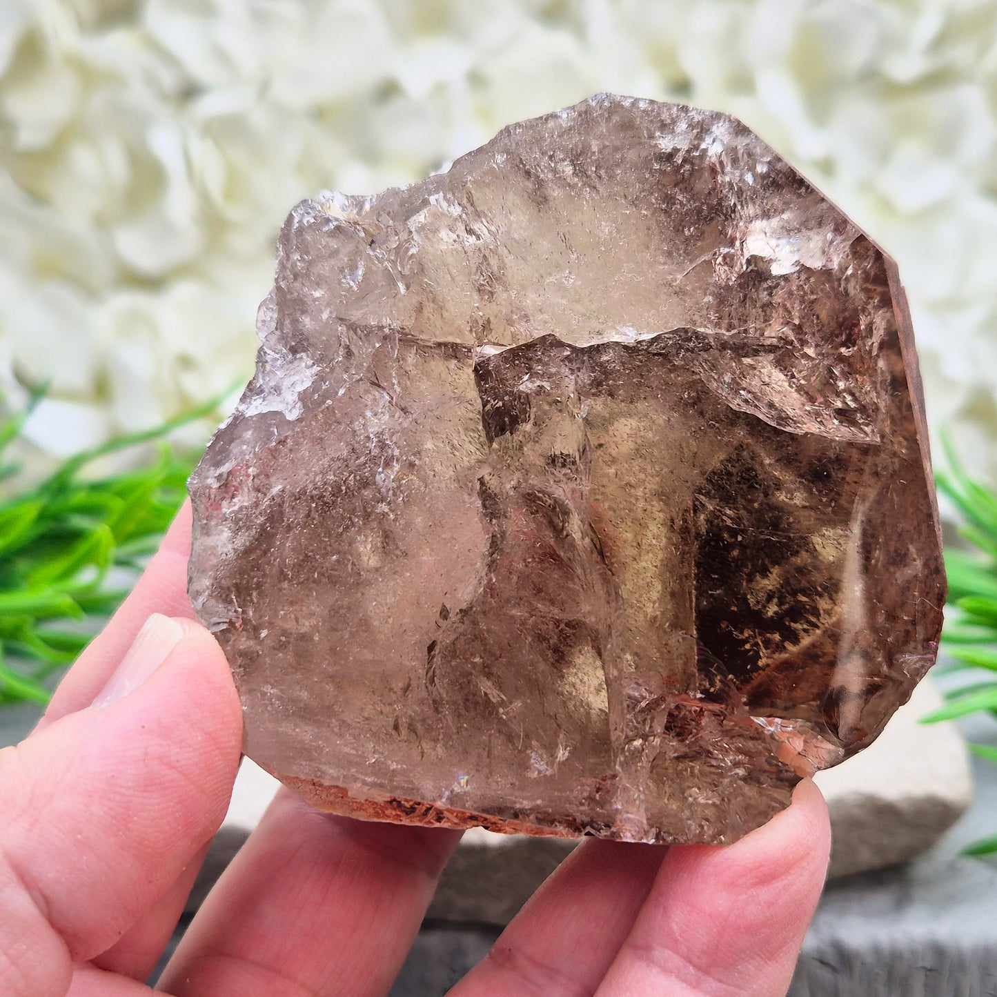 Smoky Quartz freeform from Brazil with polished face and natural sides. A grounding crystal for protection, calm focus, and emotional release.