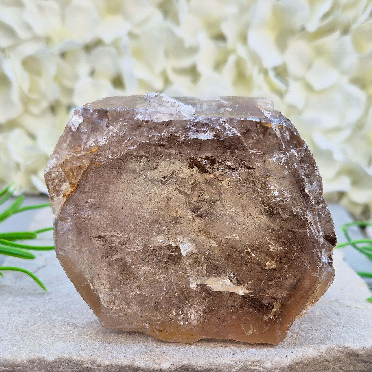 Smoky Quartz freeform from Brazil with polished face and natural sides. A grounding crystal for protection, calm focus, and emotional release.