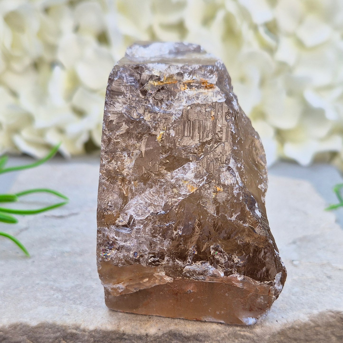 Smoky Quartz freeform from Brazil with polished face and natural sides. A grounding crystal for protection, calm focus, and emotional release.