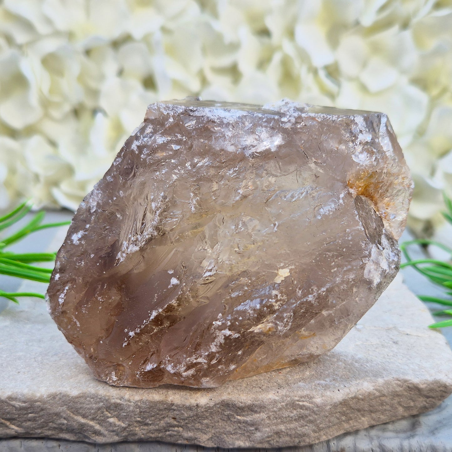 Smoky Quartz freeform from Brazil with polished face and natural sides. A grounding crystal for protection, calm focus, and emotional release.