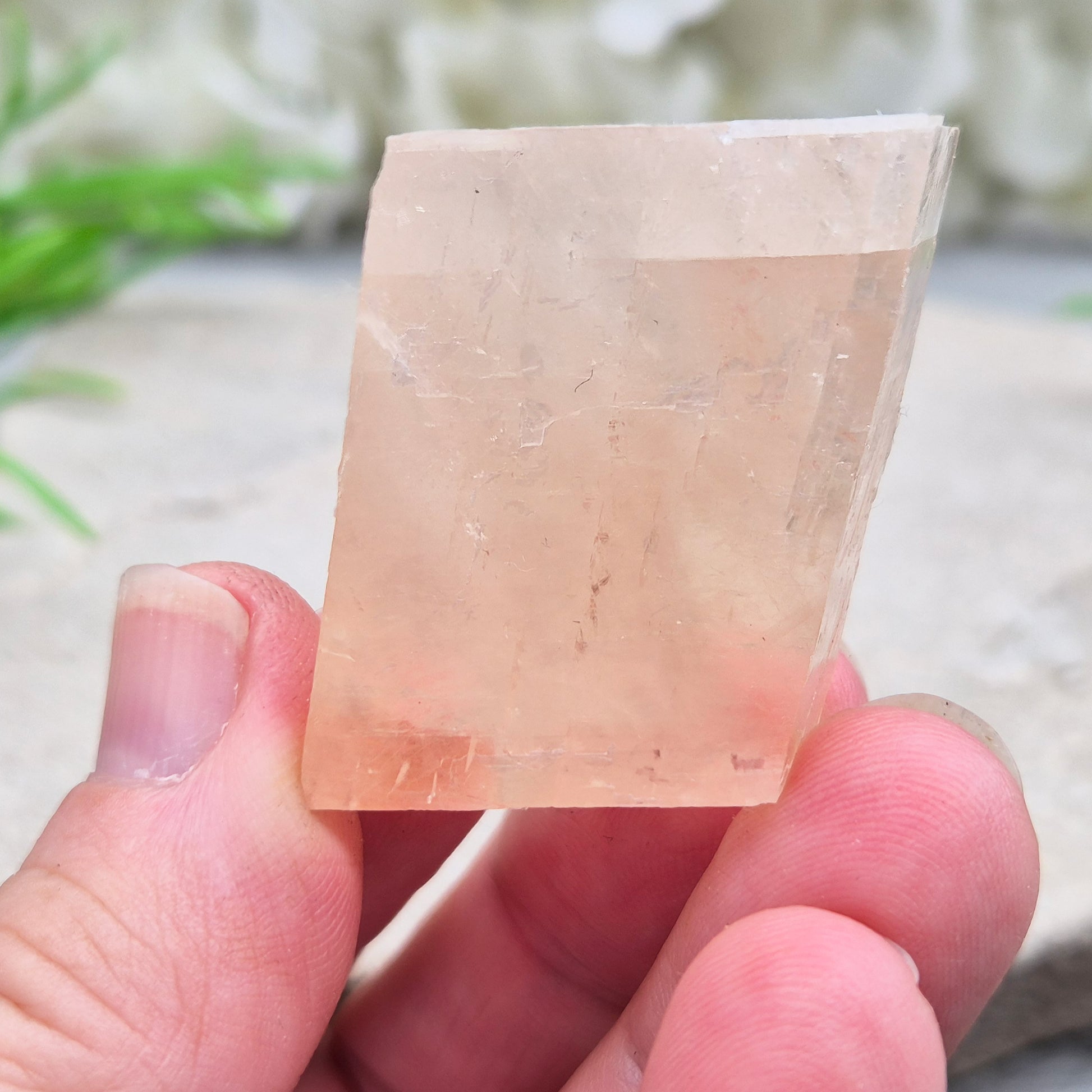 Gentle pale pink watermelon calcite, Mexico — a soothing crystal for emotional healing and heart chakra balance. Soft, nurturing energy for calm and kindness.