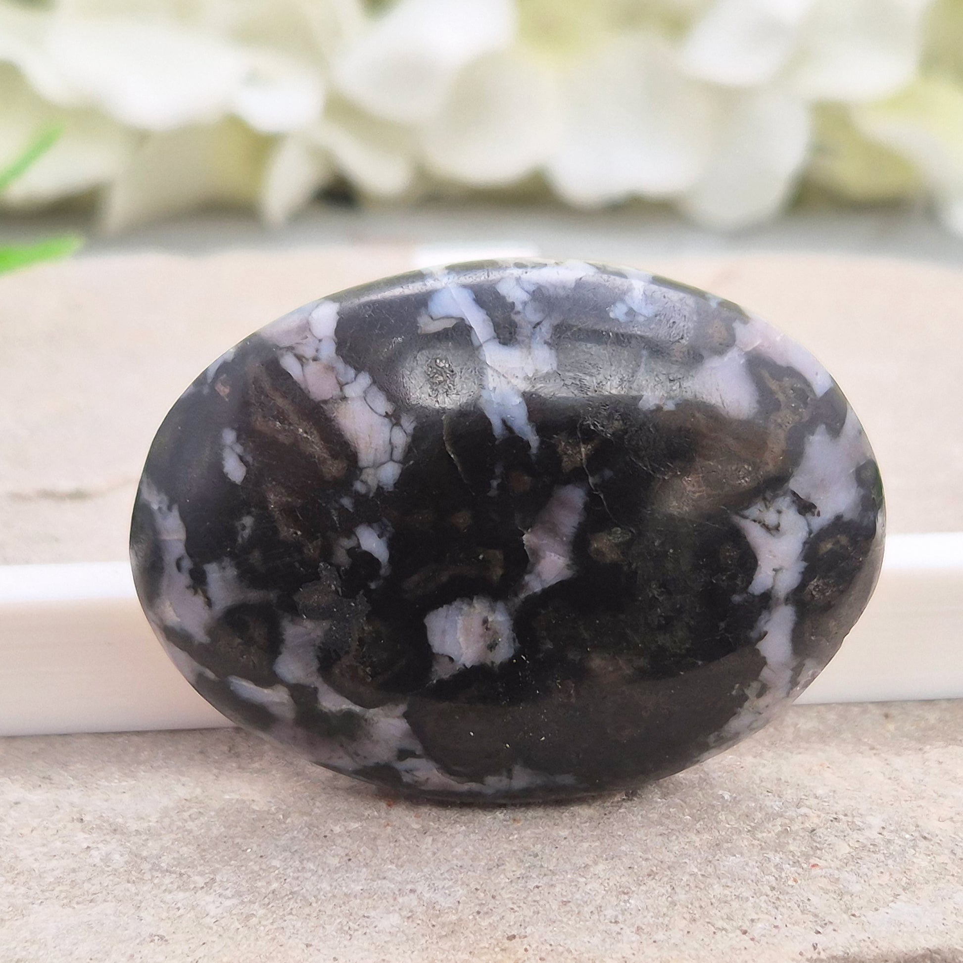 Mystic Merlinite (indigo gabbro) palm stone for energy work, intuition & emotional healing. Ideal for meditation, grounding & spiritual growth.