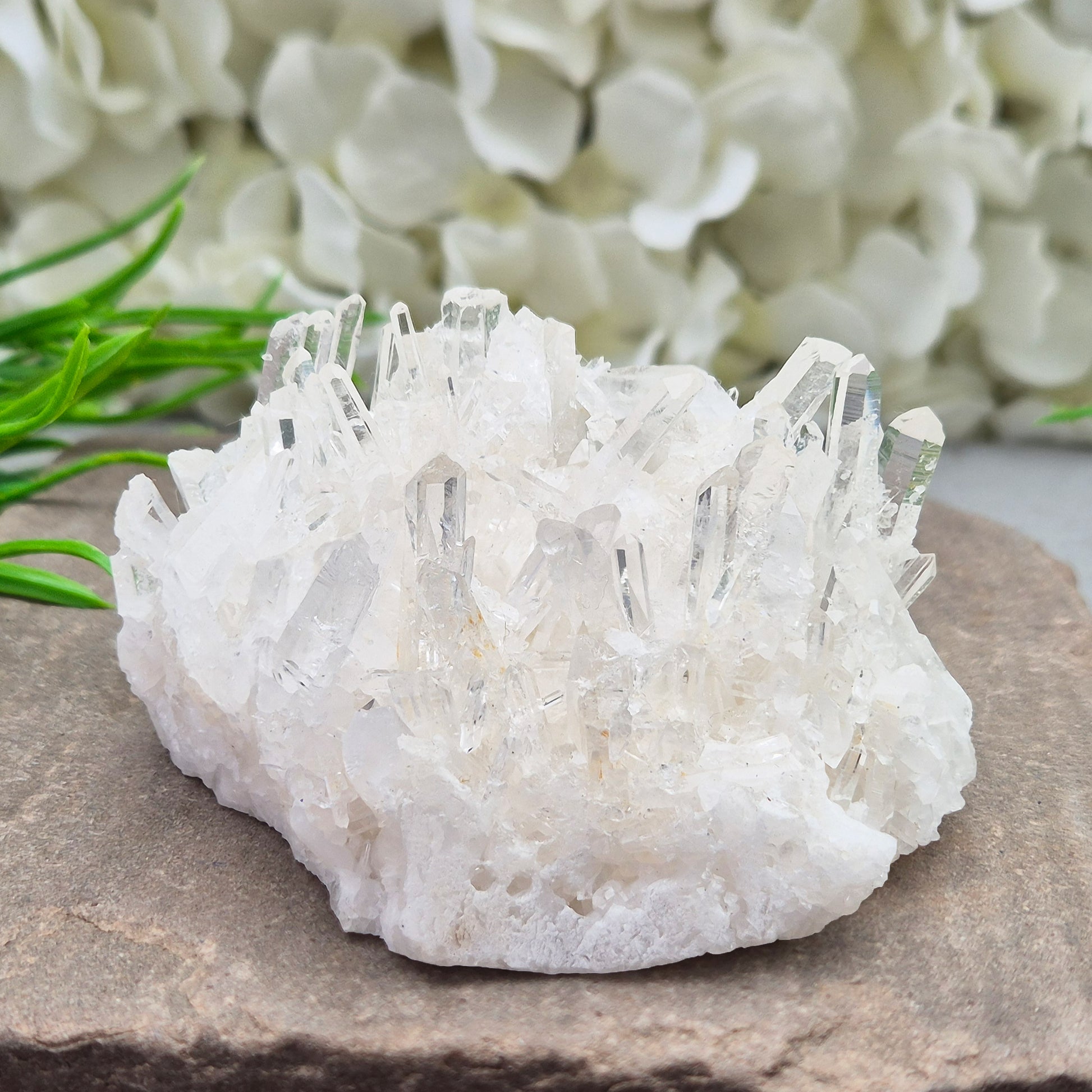 Himalayan Quartz Cluster from India. High-altitude, hand-mined crystal for grounding, focus, energy balance and amplifying other stones.