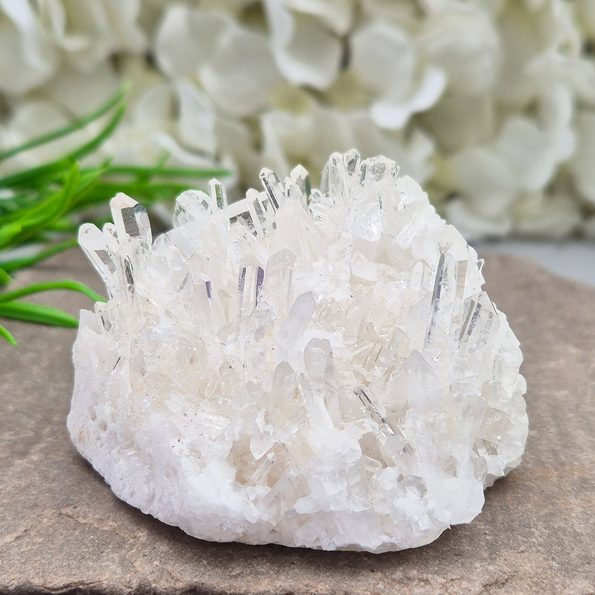 Himalayan Quartz Cluster from India. High-altitude, hand-mined crystal for grounding, focus, energy balance and amplifying other stones.