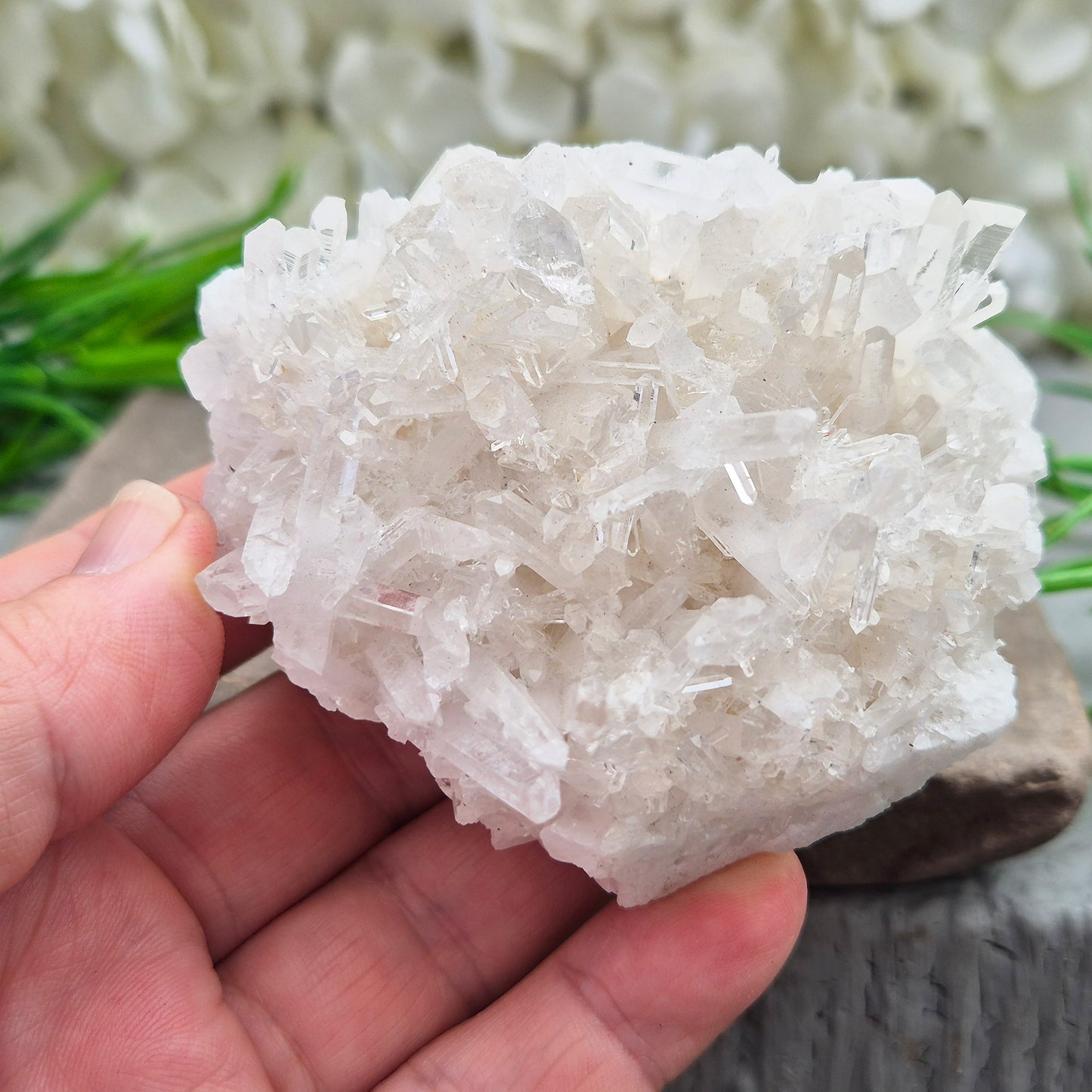 Himalayan Quartz Cluster from India. High-altitude, hand-mined crystal for grounding, focus, energy balance and amplifying other stones.