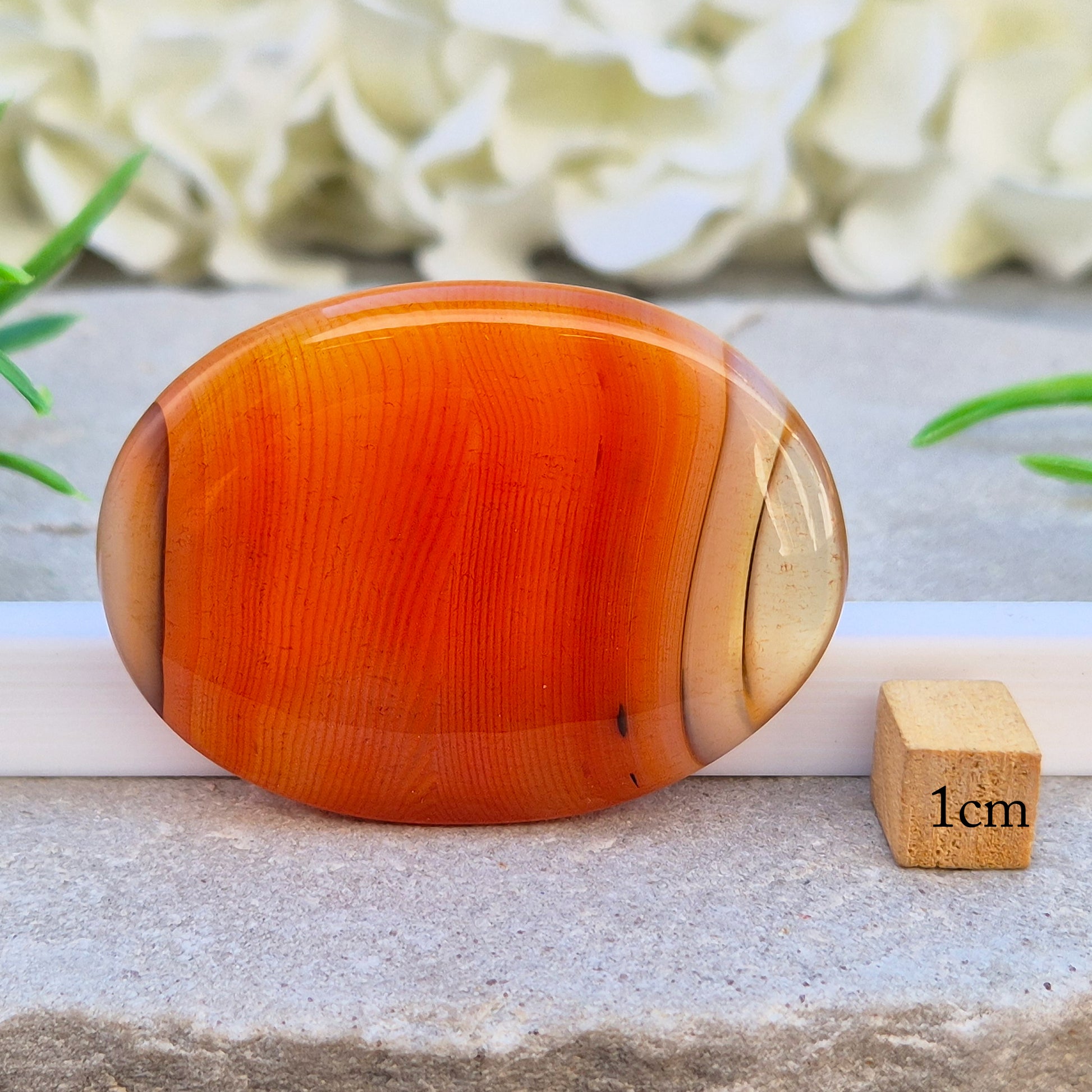 Banded Carnelian palm stone from Madagascar. Boosts motivation, confidence and creativity. Grounding Root and Sacral crystal for energy and focus
