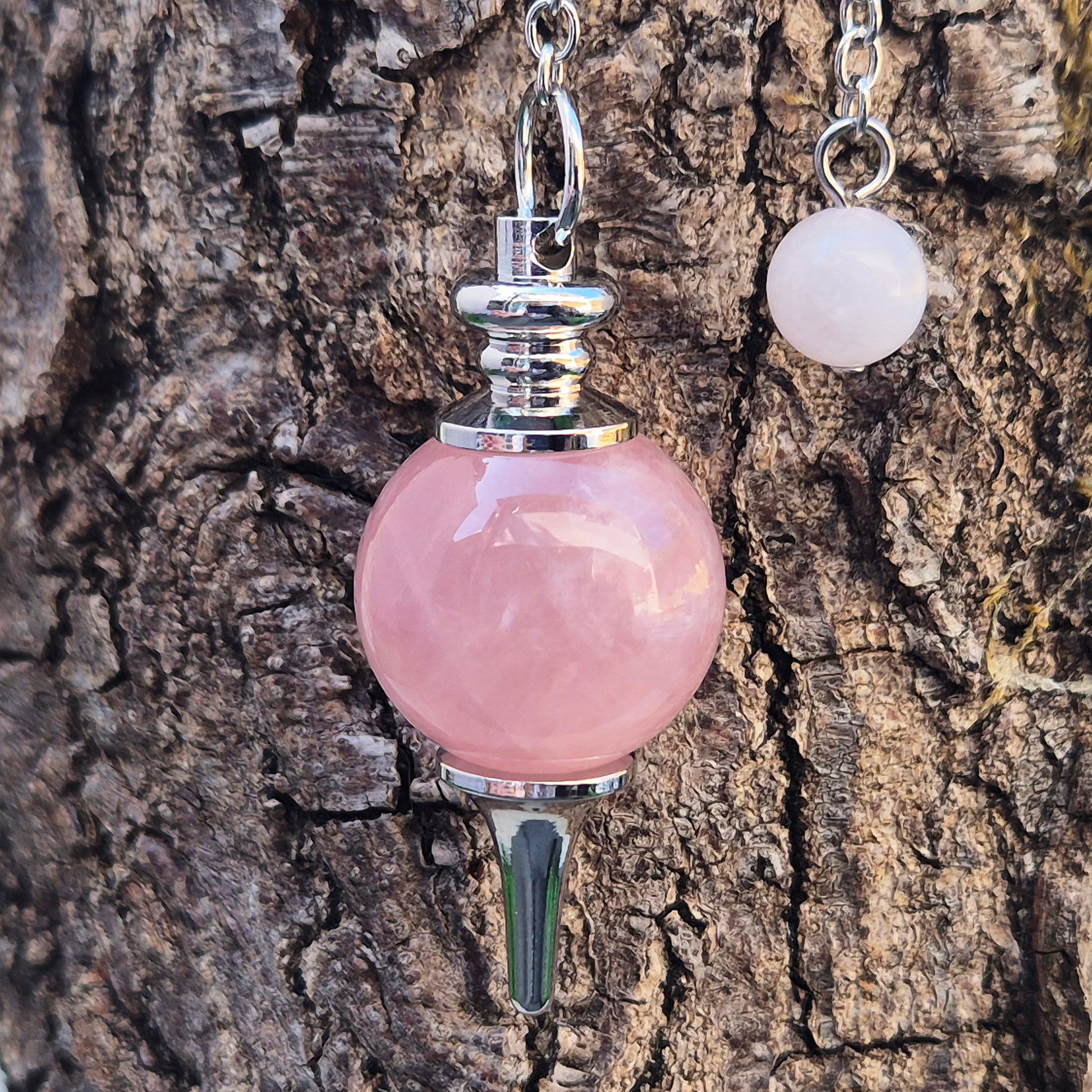 Rose Quartz pendulum, often reached for dowsing and gentle heart-centred energy work — a soft, comforting companion for reflection, calm, and self-care.