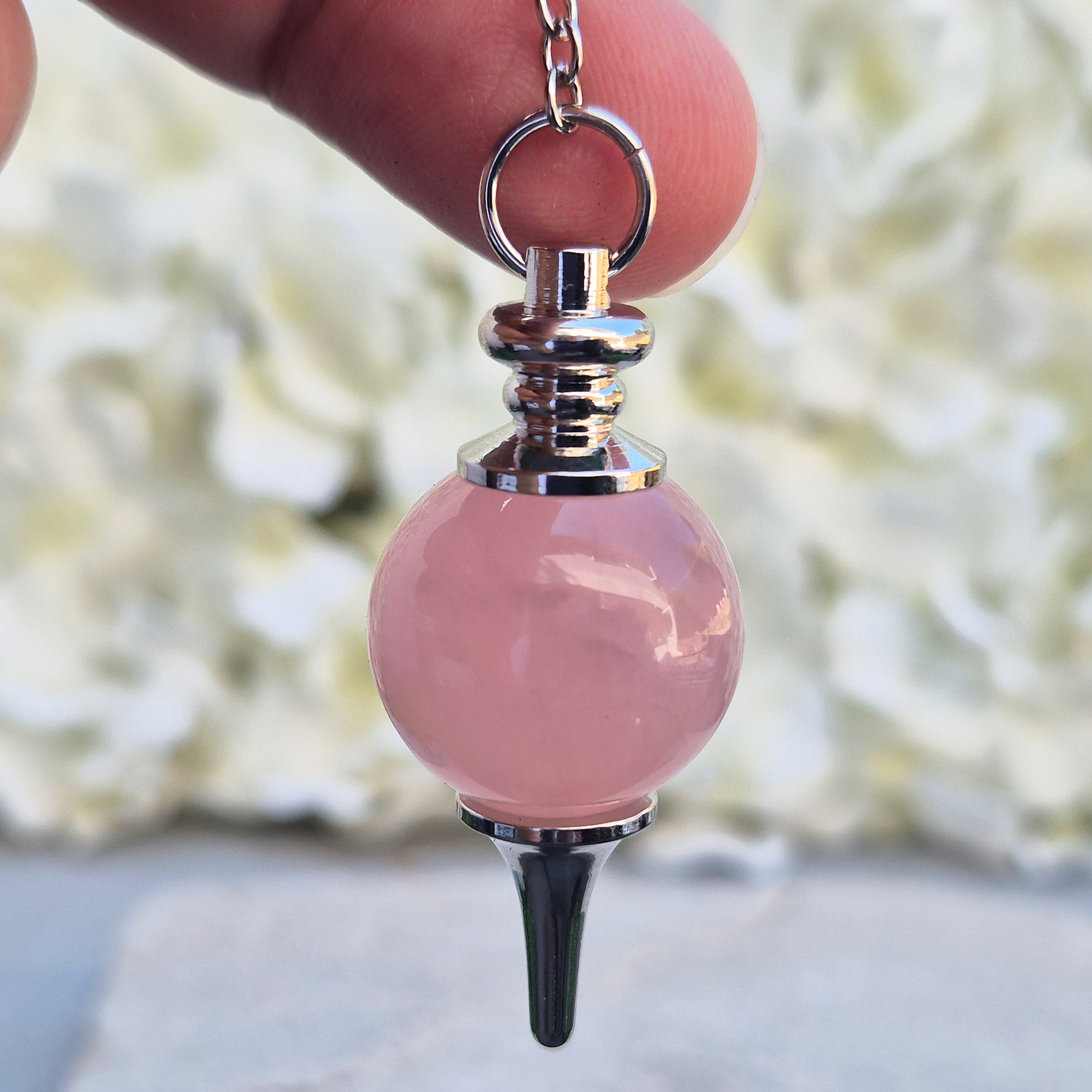 Rose Quartz pendulum, often reached for dowsing and gentle heart-centred energy work — a soft, comforting companion for reflection, calm, and self-care.