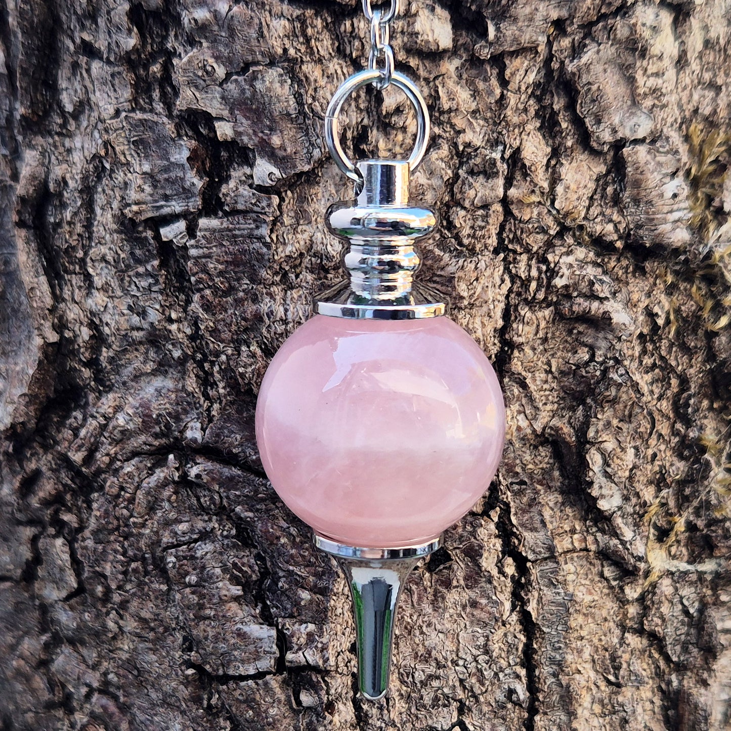 Rose Quartz pendulum, often reached for dowsing and gentle heart-centred energy work — a soft, comforting companion for reflection, calm, and self-care.