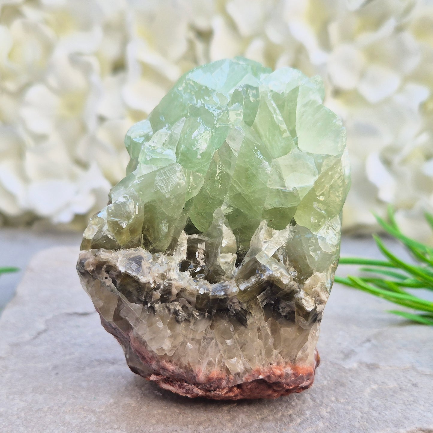 free standing natural Green Calcite crystal that encourages release, emotional balance and gentle renewal. Ideal for heart-centred energy work and fresh starts.