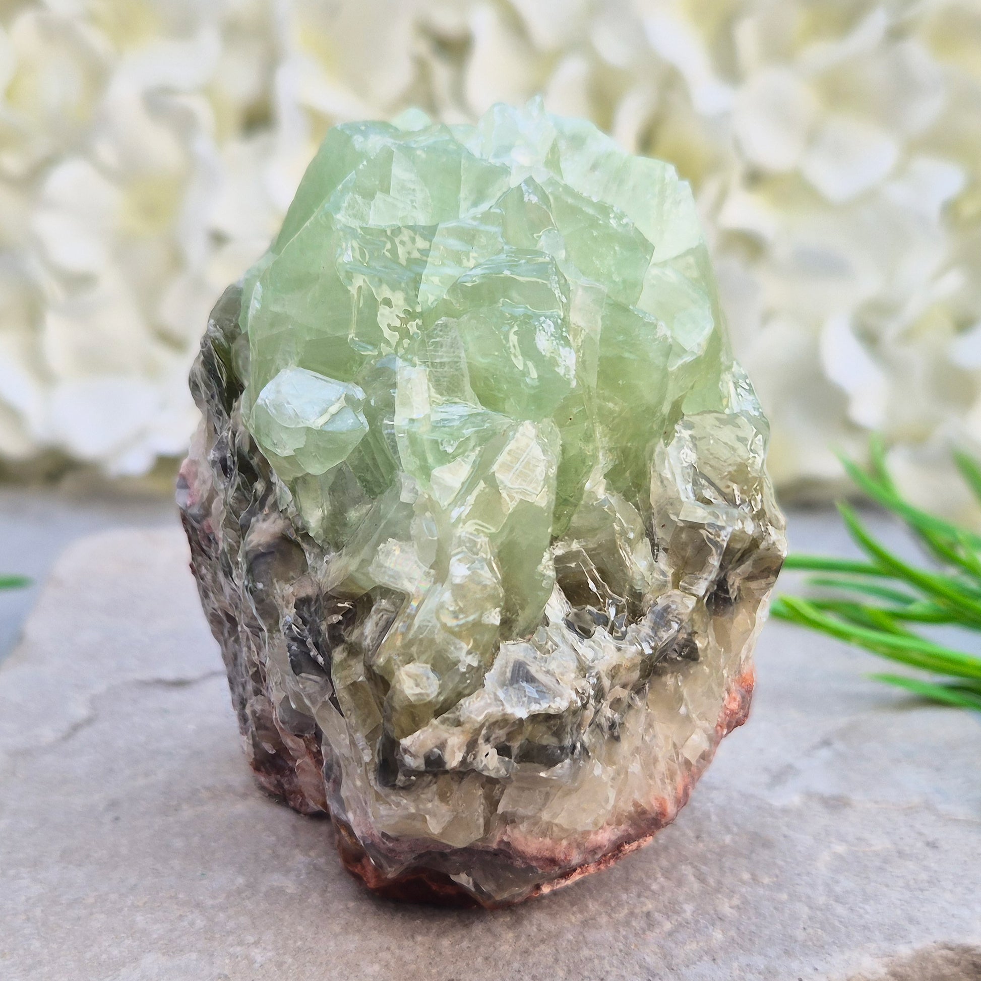 free standing natural Green Calcite crystal that encourages release, emotional balance and gentle renewal. Ideal for heart-centred energy work and fresh starts.