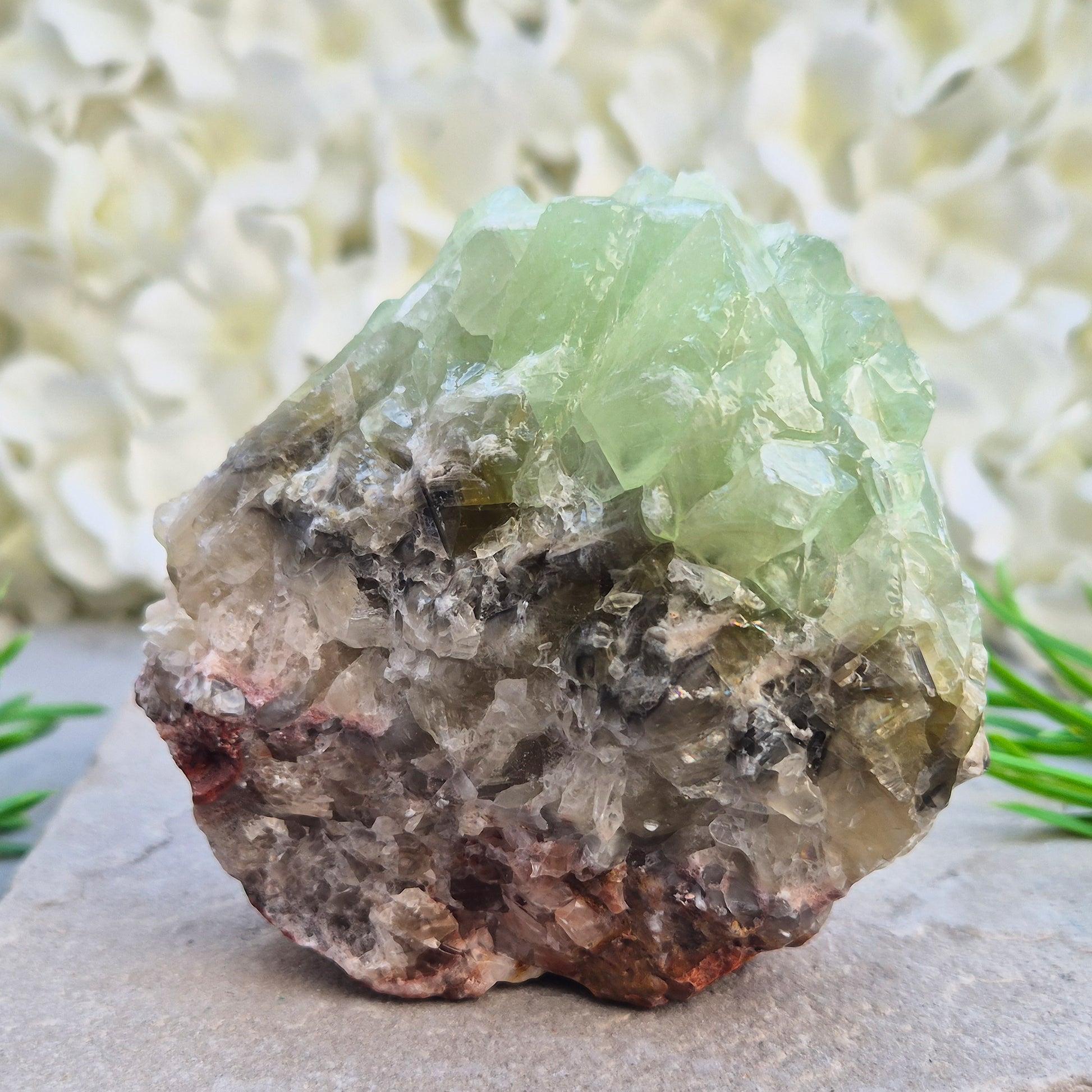 free standing natural Green Calcite crystal that encourages release, emotional balance and gentle renewal. Ideal for heart-centred energy work and fresh starts.