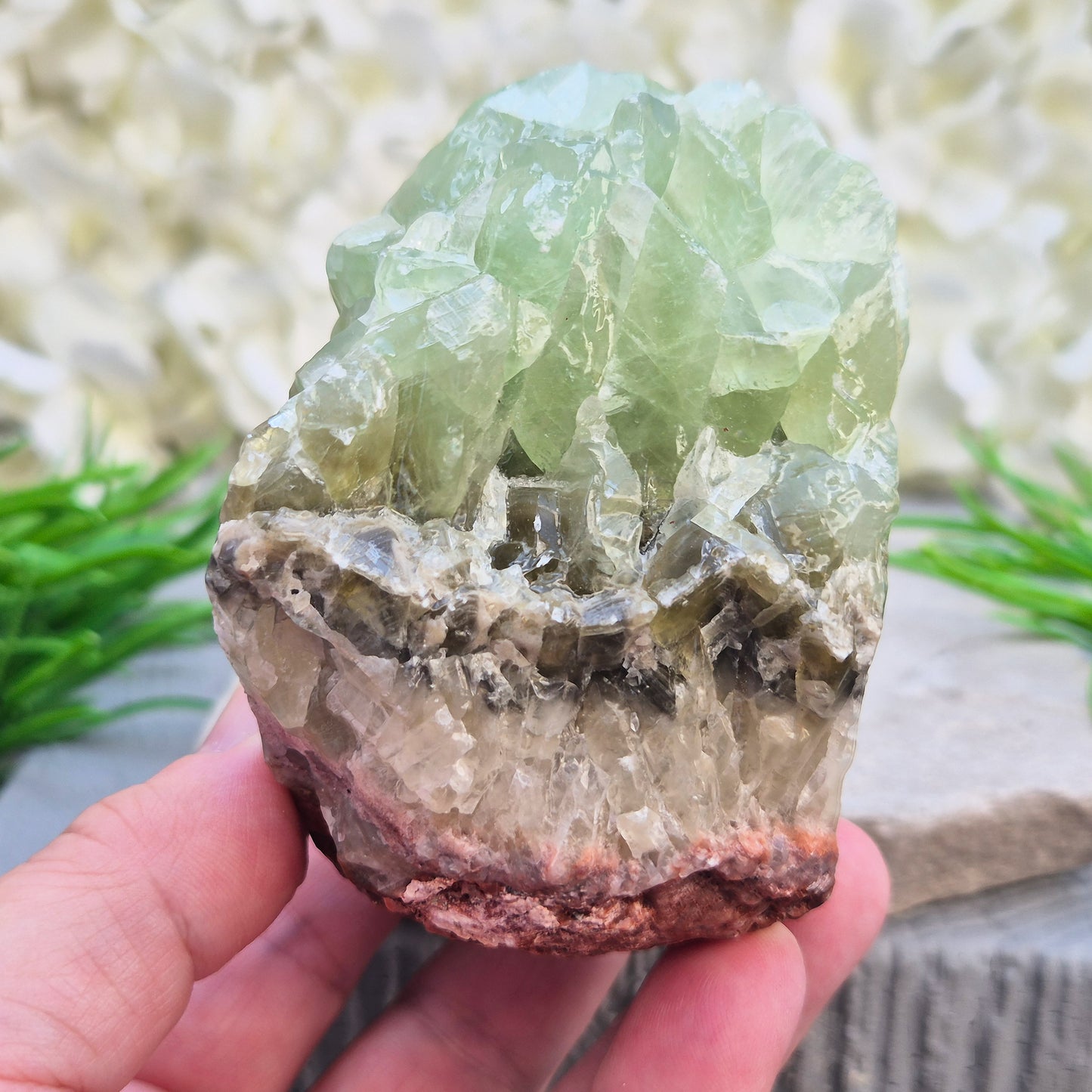 free standing natural Green Calcite crystal that encourages release, emotional balance and gentle renewal. Ideal for heart-centred energy work and fresh starts.